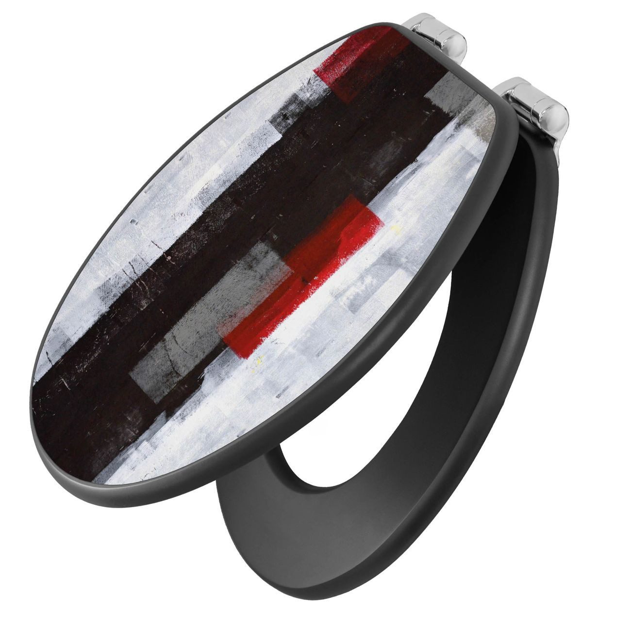 banjado WC-Sitz Anthrazit Motiv Abstrakt Rot (umweltfreundliches Material, integrierte Absenkautomatik), 46,5 x 38 x 5 cm