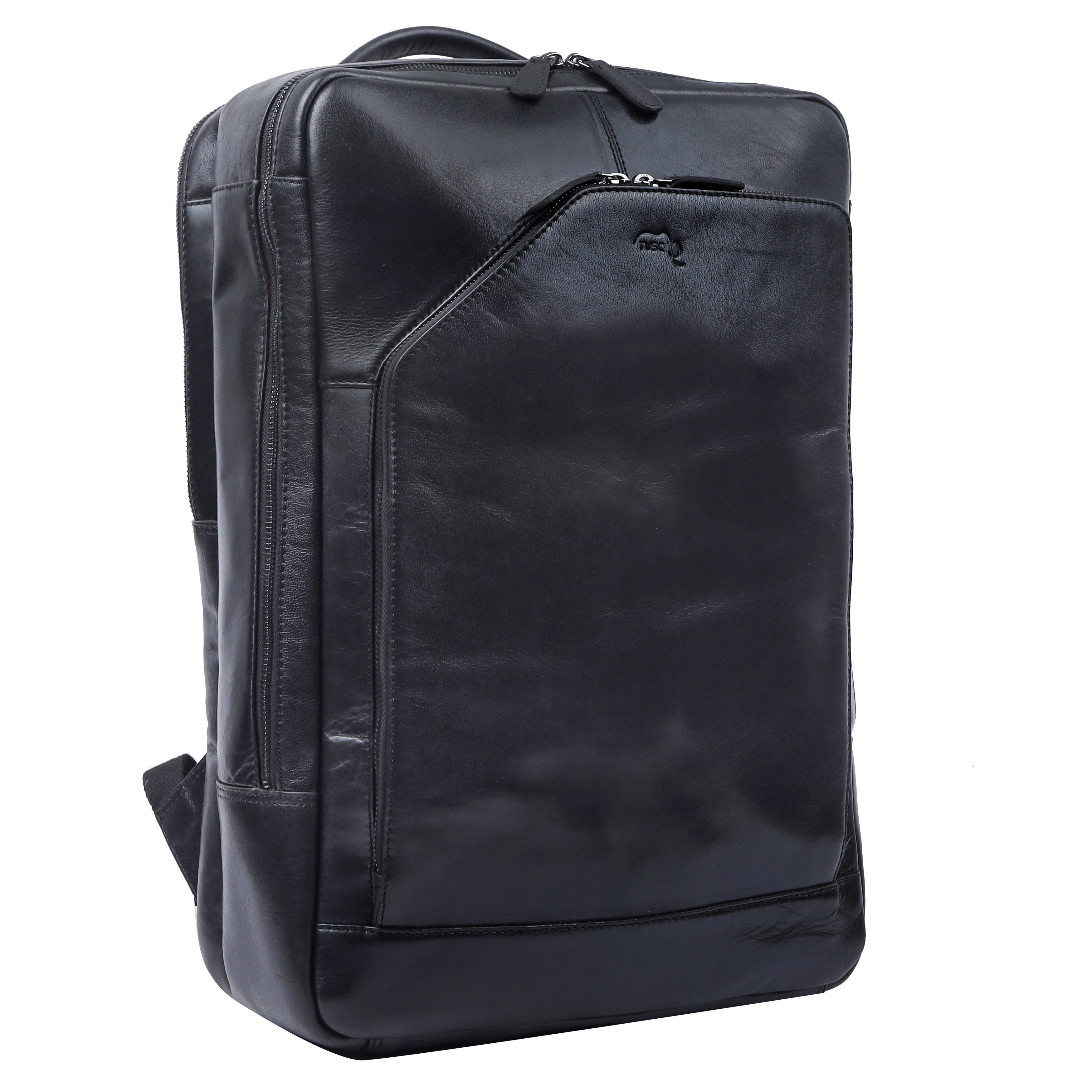 TUSC Tagesrucksack »Corvus 17L«, Premium Rucksack aus Leder für Laptop bis  17,3 Zoll.