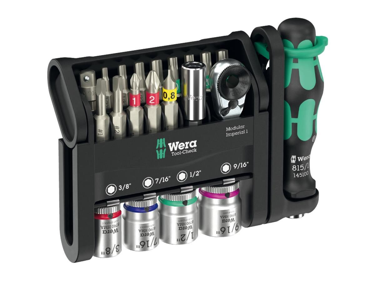 Wera Schraubendreher Tool-Check Modular Imperial 1, 21-teilig, (Set), 1/4" Bit-Ratsche mit 1/4" Bitaufnahme, magnetischer Bithalter