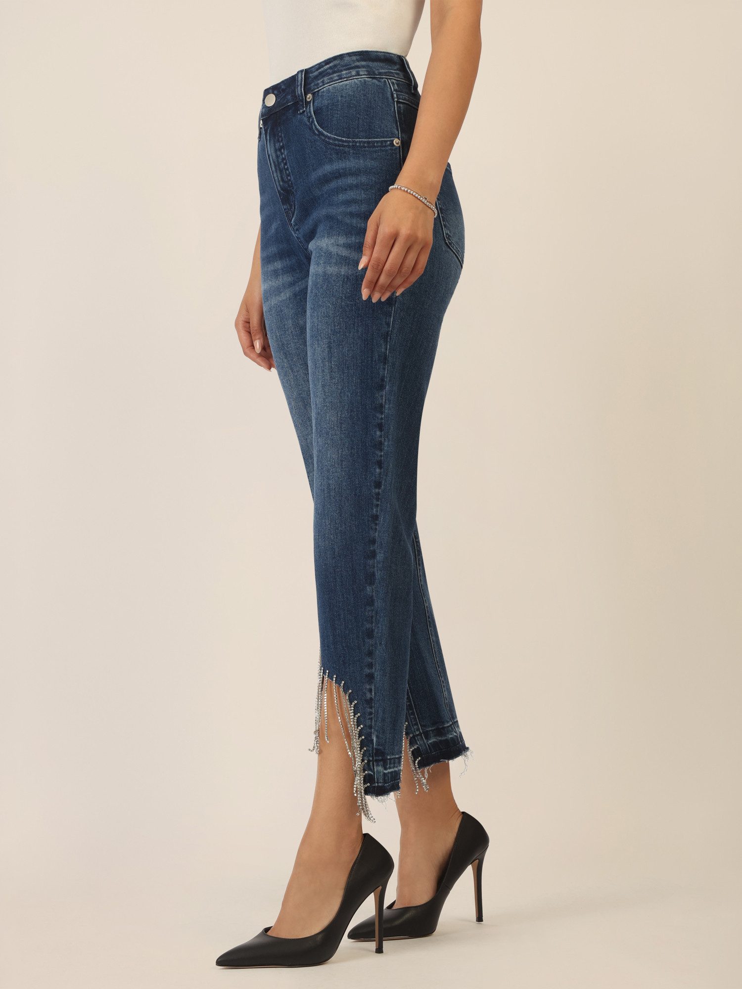 Apart Bootcut-Jeans mit Kristallstein Fransen am Saum günstig online kaufen