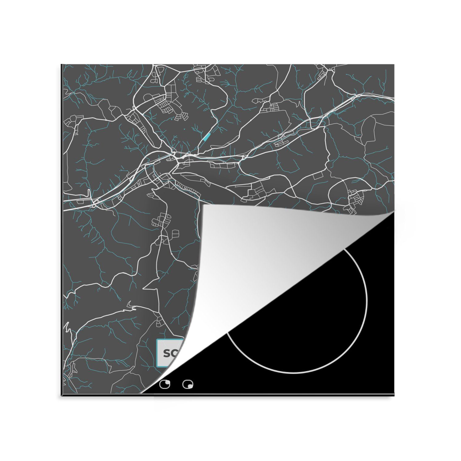 MuchoWow Herdblende-/Abdeckplatte Blau - Deutschland - Karte - Stadtplan - Schwäbisch Gmünd, Vinyl, (1 tlg), 78x78 cm, Ceranfeldabdeckung, Arbeitsplatte für küche