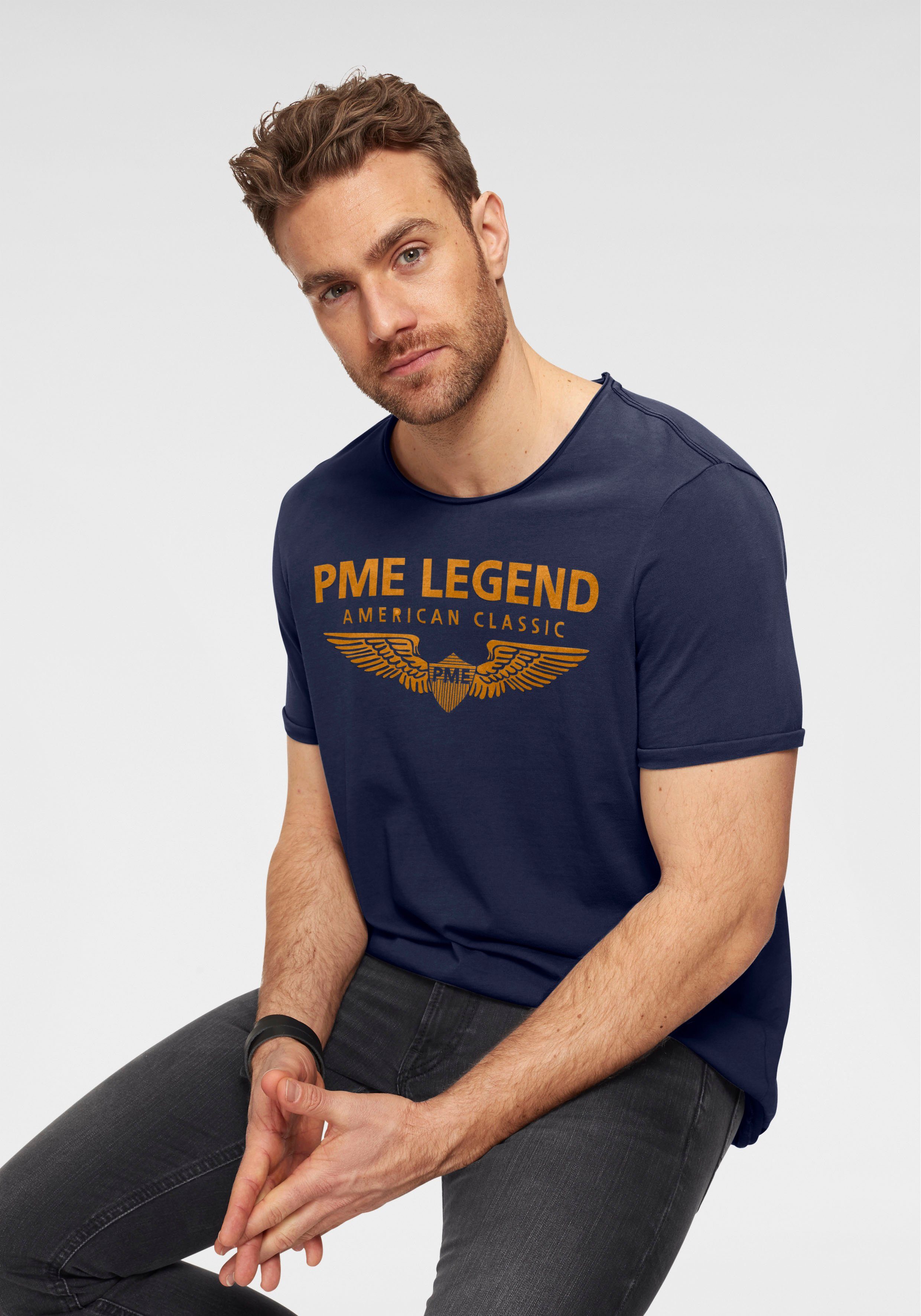 PME LEGEND Rundhalsshirt mit Logoprint navy