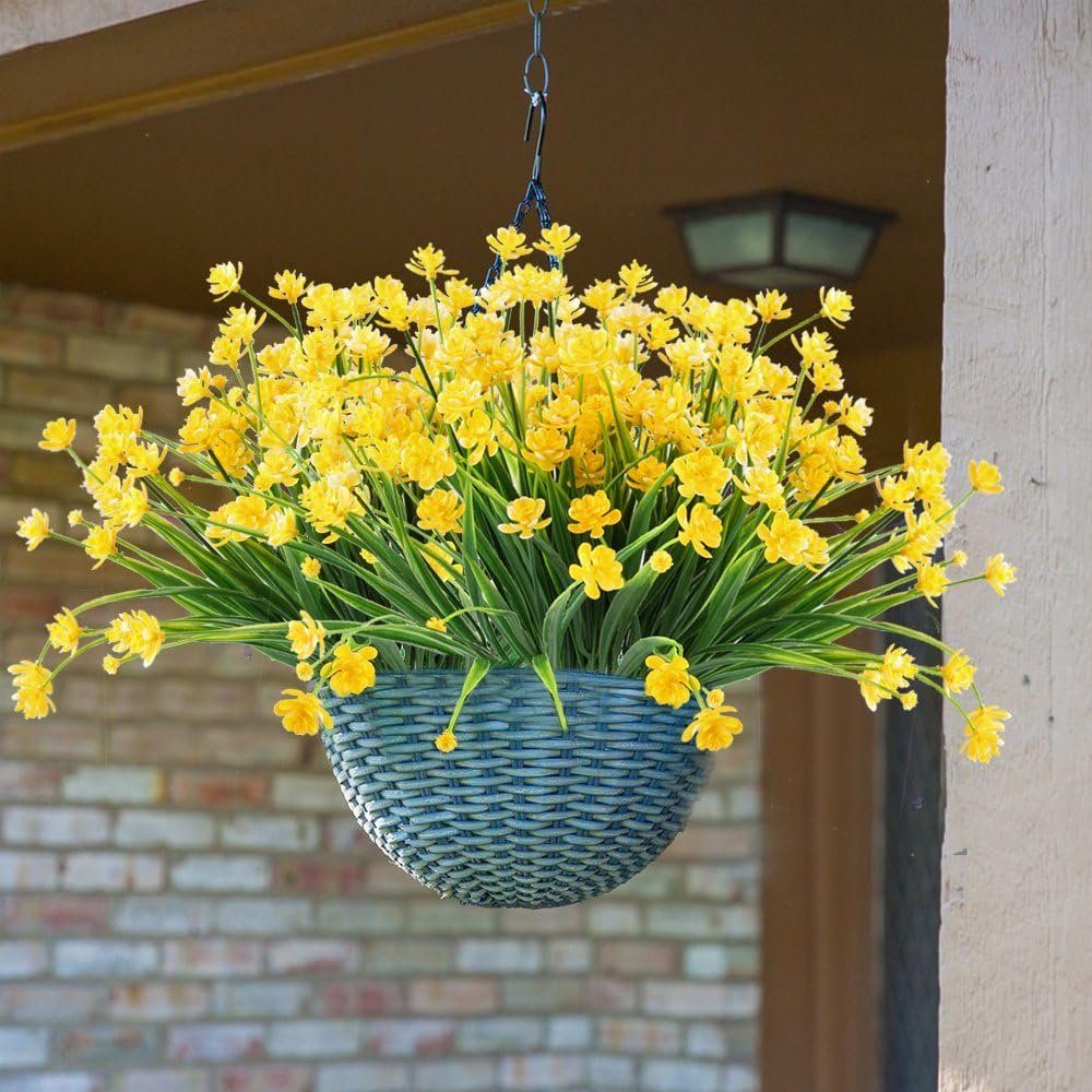 für Pflanze Kunstblume Künstliche Künstliche gelb Jormftte Sträucher Kunststoff Blumen Deko,