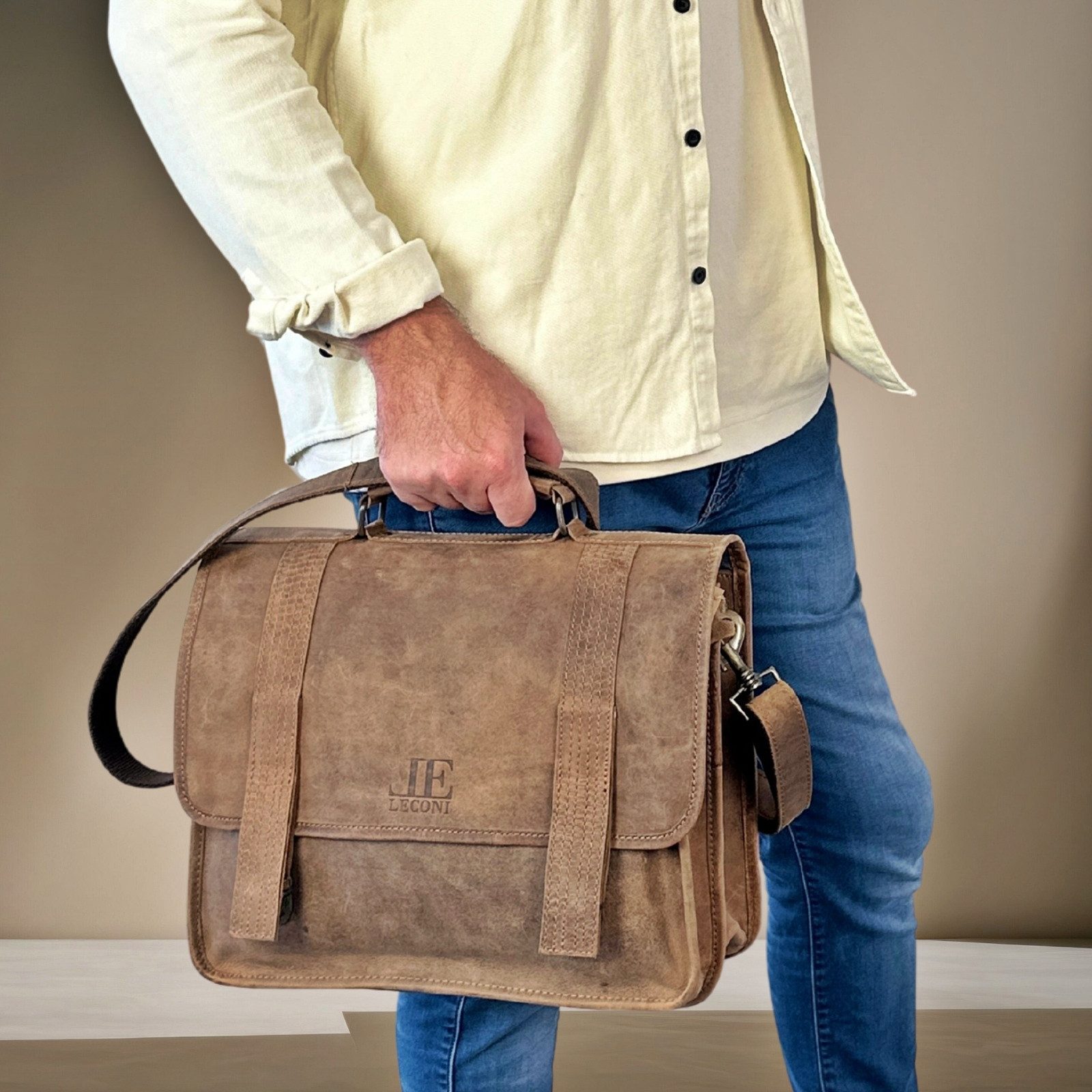 LECONI Aktentasche Aktentasche Lehrertasche DIN A4 Damen Herren Bag Leder LE3043