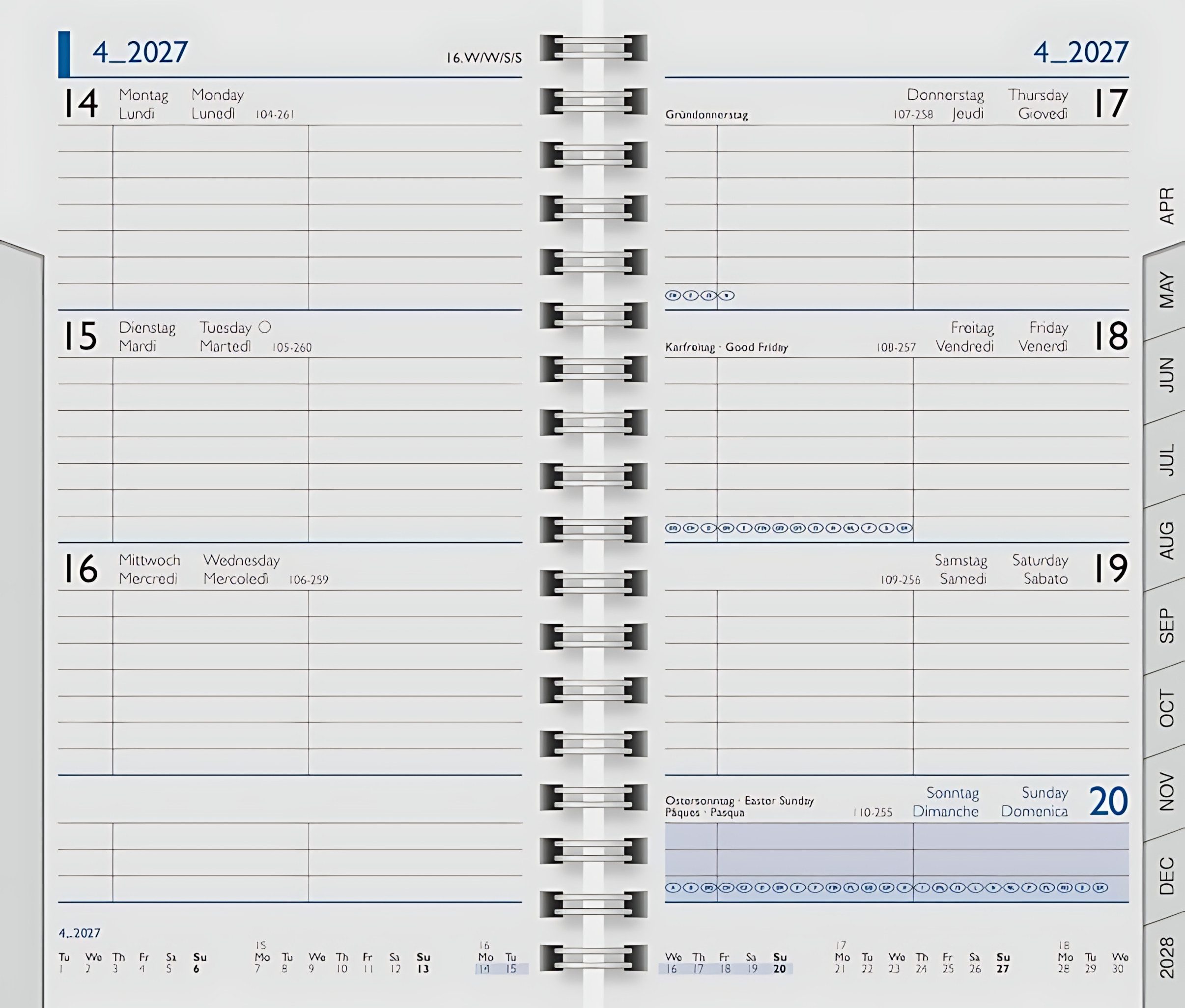 Taschenkalender BRUNNEN Ersatzkalendarium 756 2027 Karton, weiß