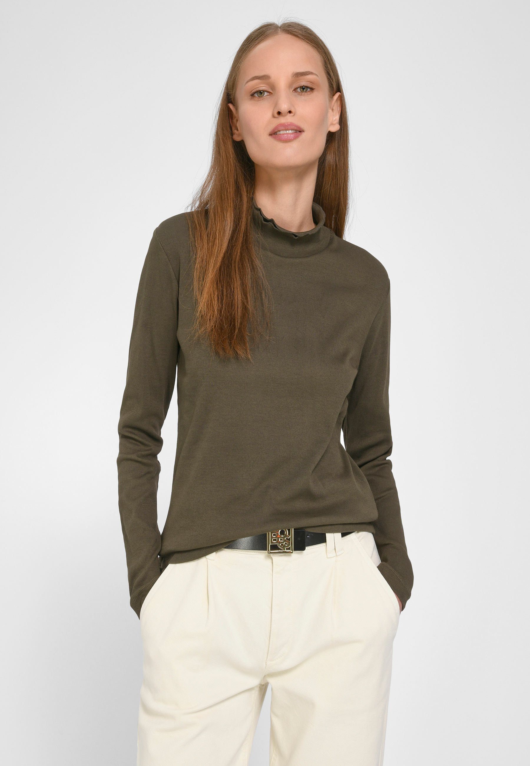 Peter Hahn Longsleeve Cotton mit Design khaki klassischem