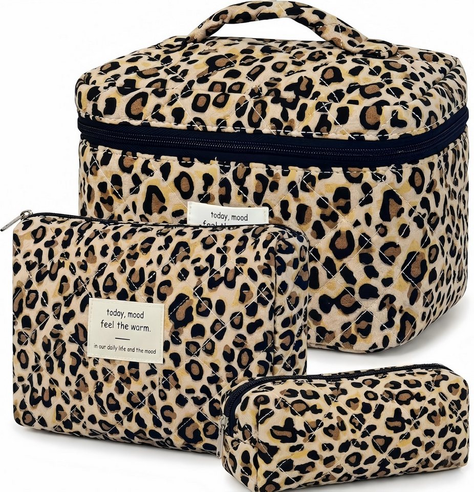 FOUORTUNATE-BEE Kosmetiktasche 3er Set Leopard Kosmetiktaschen für Damen (3-tlg), Klassische Kosmetiktaschen im Leopardenmuster für Frauen