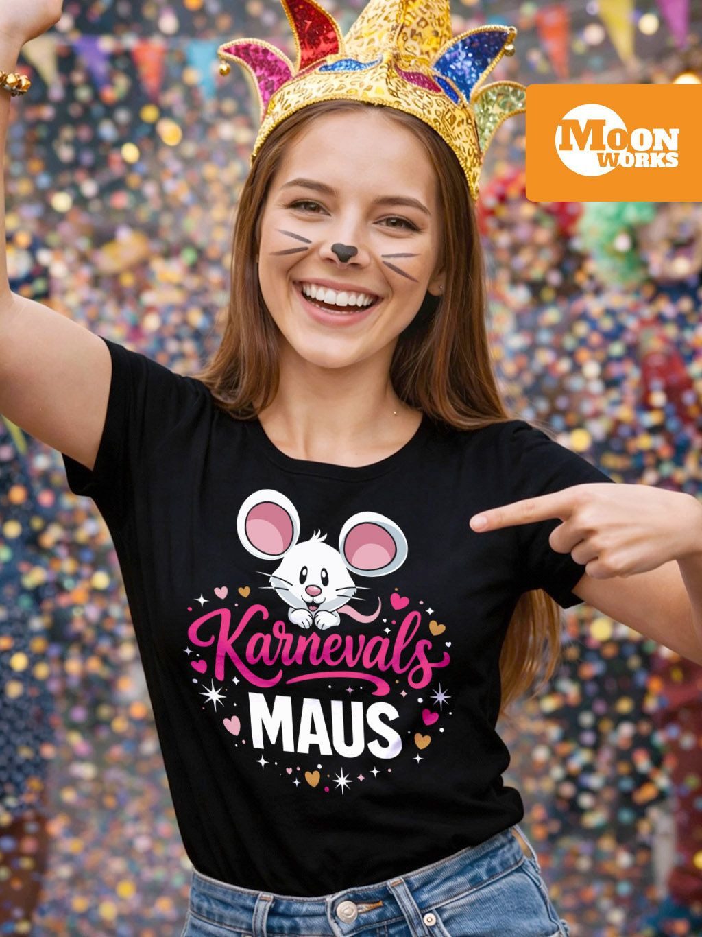 MoonWorks Print-Shirt Damen T-Shirt - Faschingsmaus Karnevalsmaus - Kostüm-Ersatz mit Print