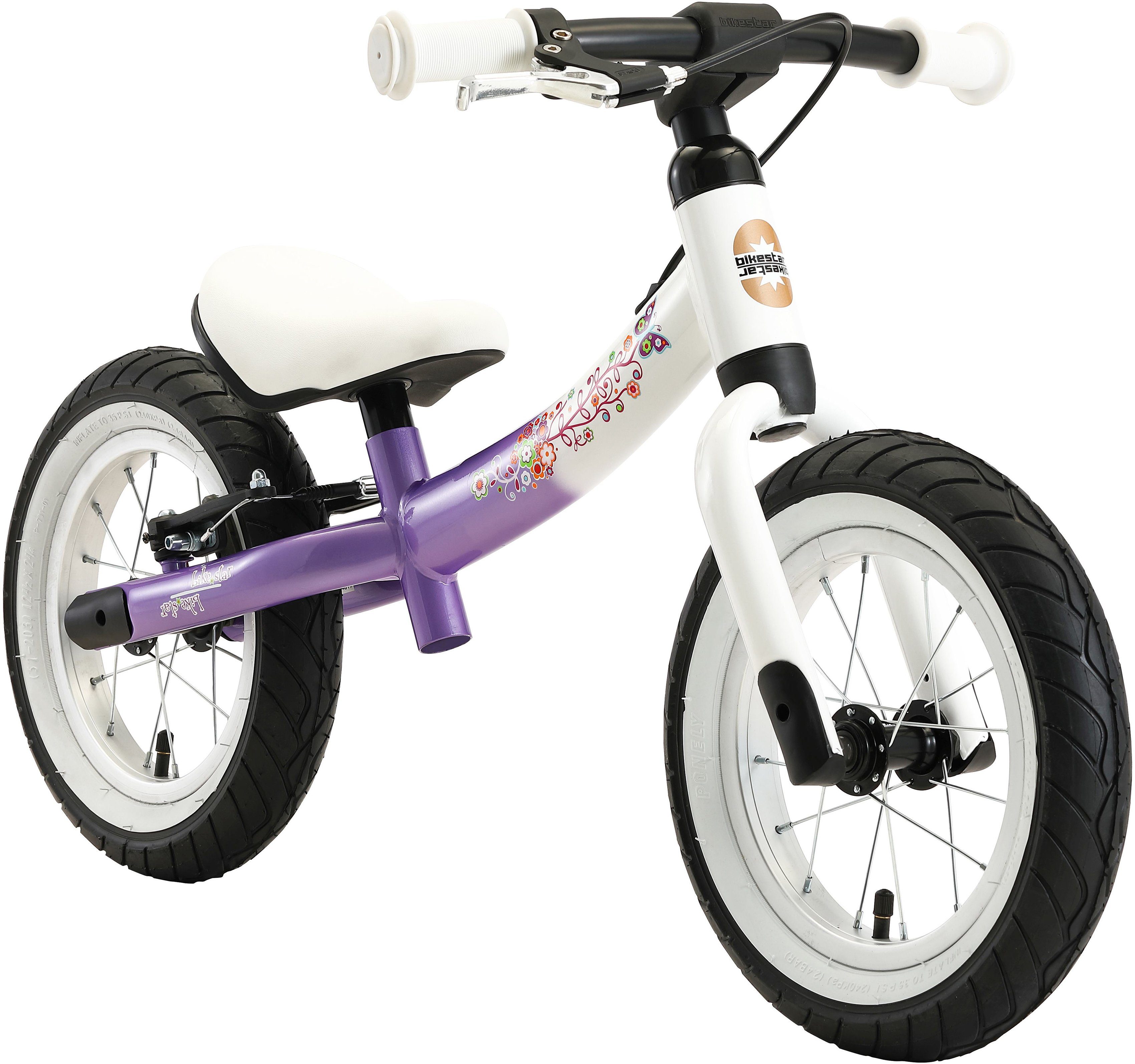 Bikestar Laufrad BIKESTAR Kinderlaufrad Sport ab 3 Jahre mit Bremse 12 Zoll lila/weiß