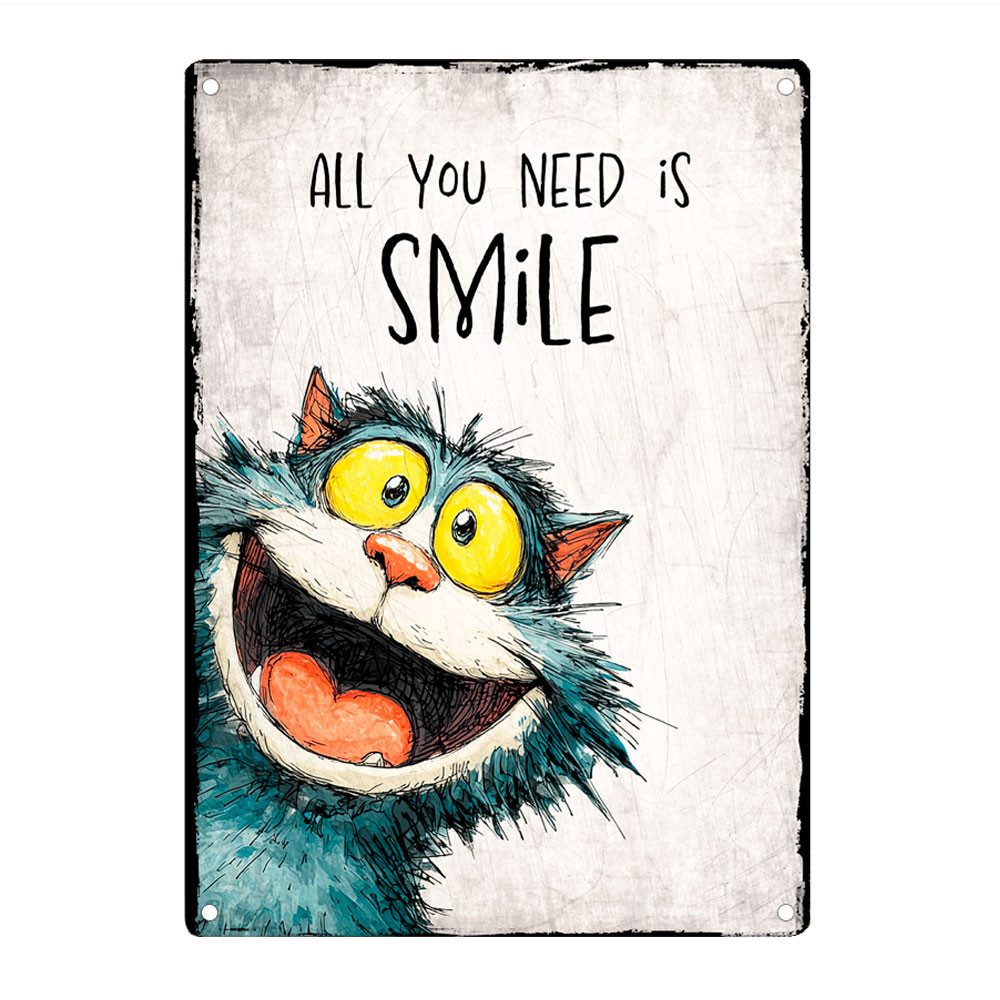 Metallschild ALL YOU NEED IS SMILE - Dekoschild mit Spruch, Blechschild