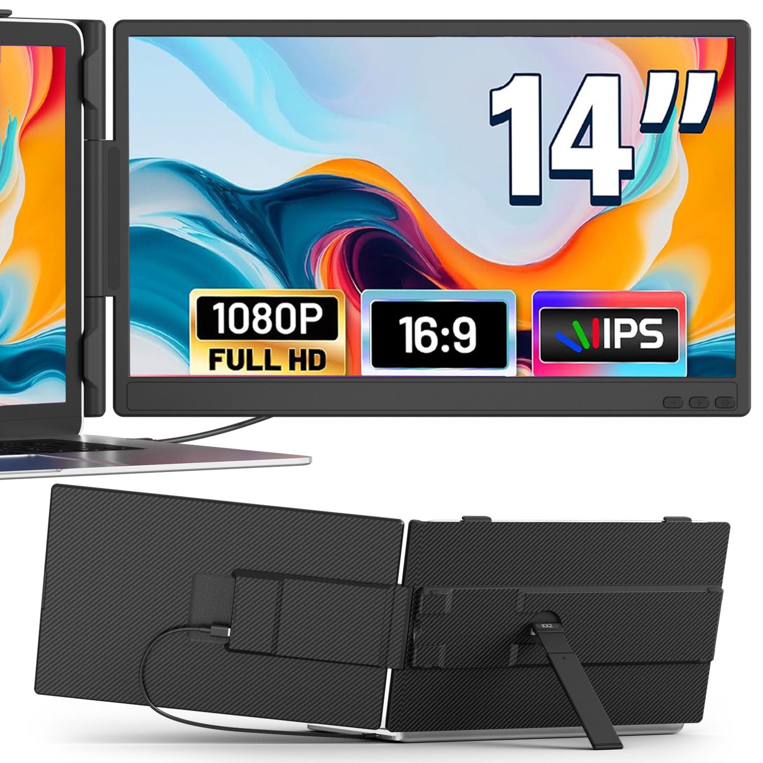 KEFEYA 14 Zoll Laptop-Bildschirm-Extender Laptop-Bildschirmerweiterung Portabler Monitor (36 cm/14 ", 1920x1080 px, Full HD, 60 Hz, IPS, LCD, Laptop Bildschirm Erweiterung, Kompatibel mit Mac/Windows/Chrome etc)