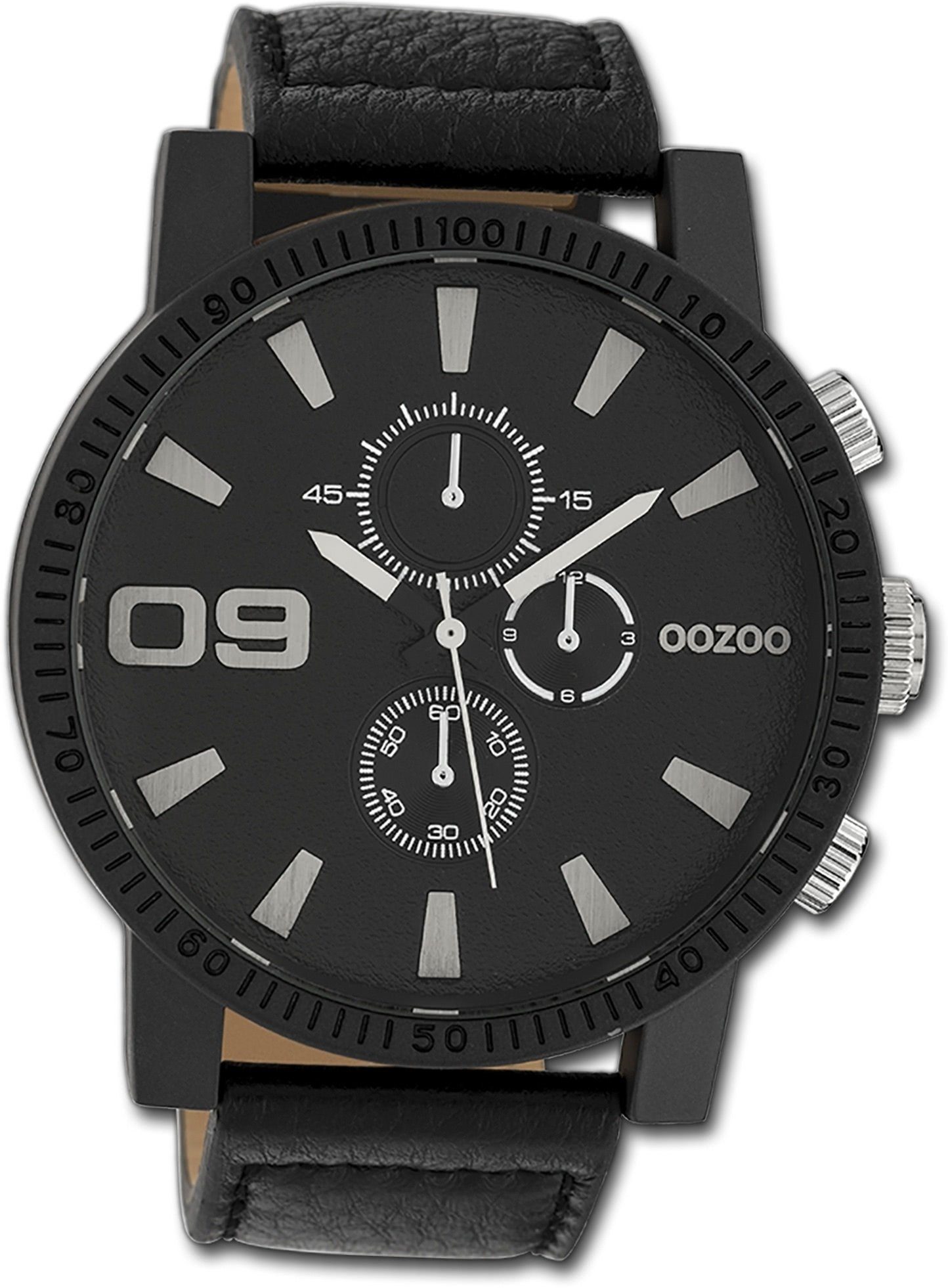 OOZOO Quarzuhr Oozoo Herren Armbanduhr rundes extra Gehäuse, Textilarmband (ca. groß schwarz, Herrenuhr Timepieces, 50mm)