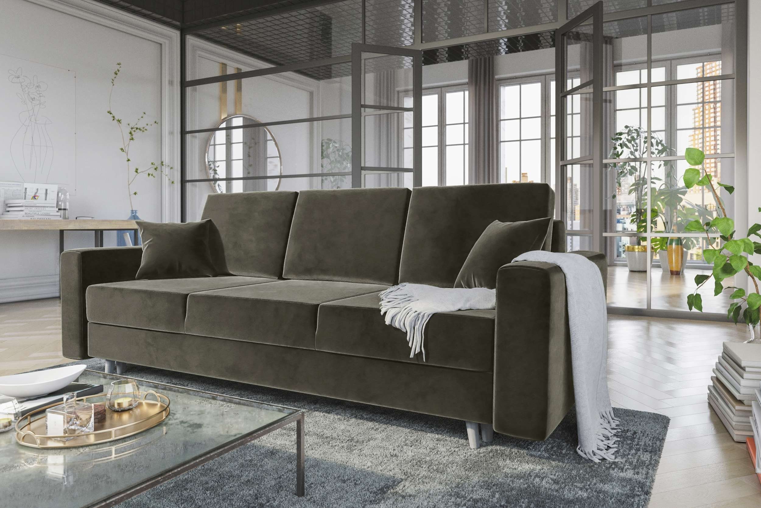 Stylefy 3-Sitzer Carmen, Sofa, Schlafsofa, Sitzkomfort, mit Bettfunktion, mit Bettkasten, Modern Design