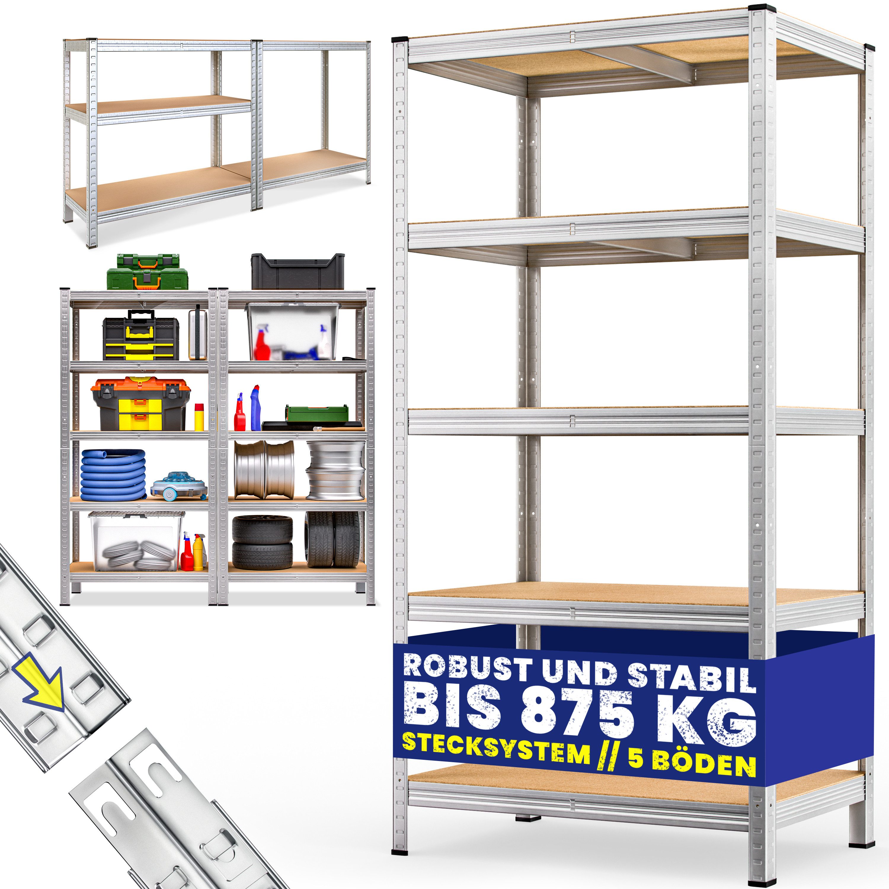 monzana Schwerlastregal, XL 180x90x60cm 875kg 5 MDF-Platten Regal Lagerregal Kellerregal