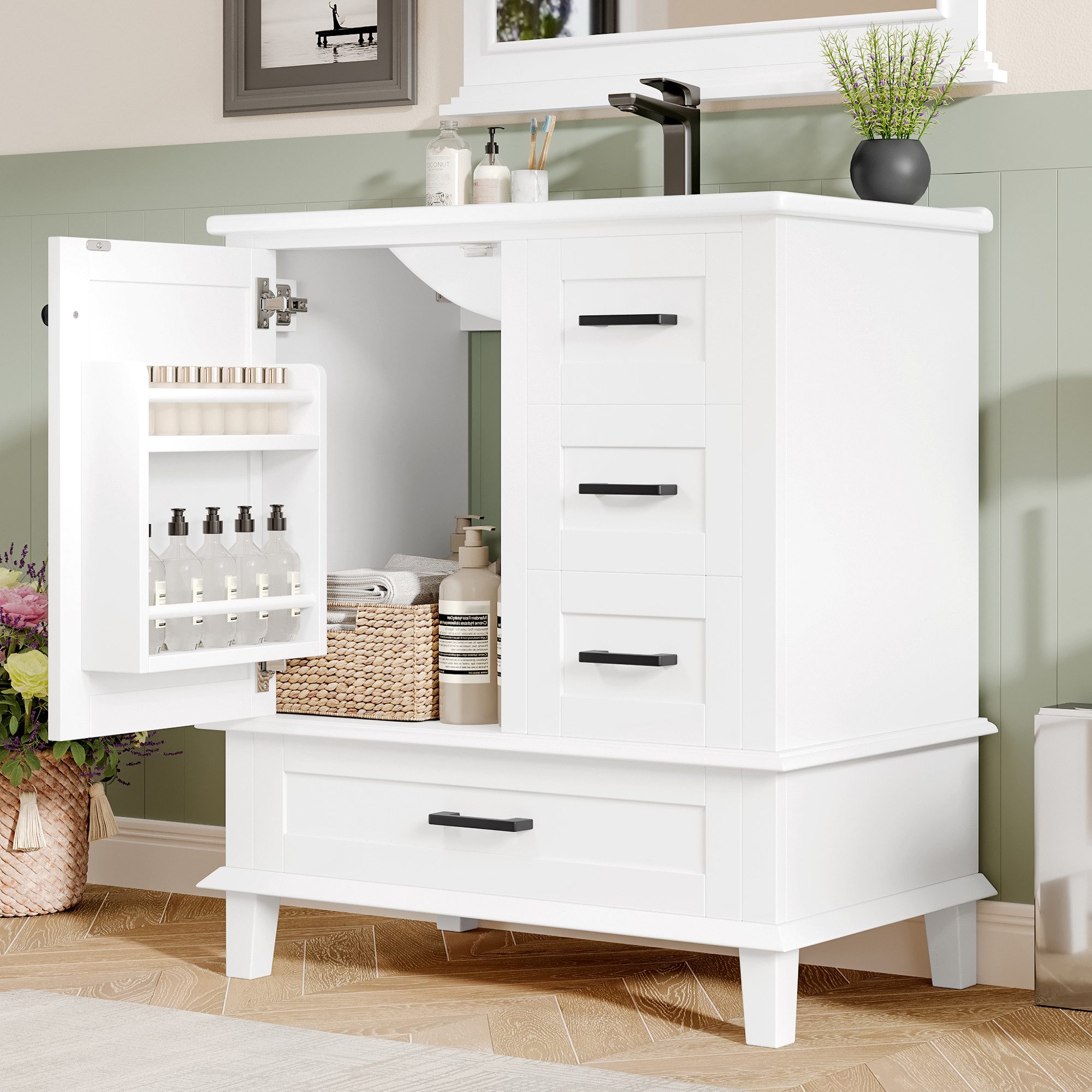 TavilaEcon Waschtisch Bodenstehender Badezimmerschrank mit integriertem Ker günstig online kaufen