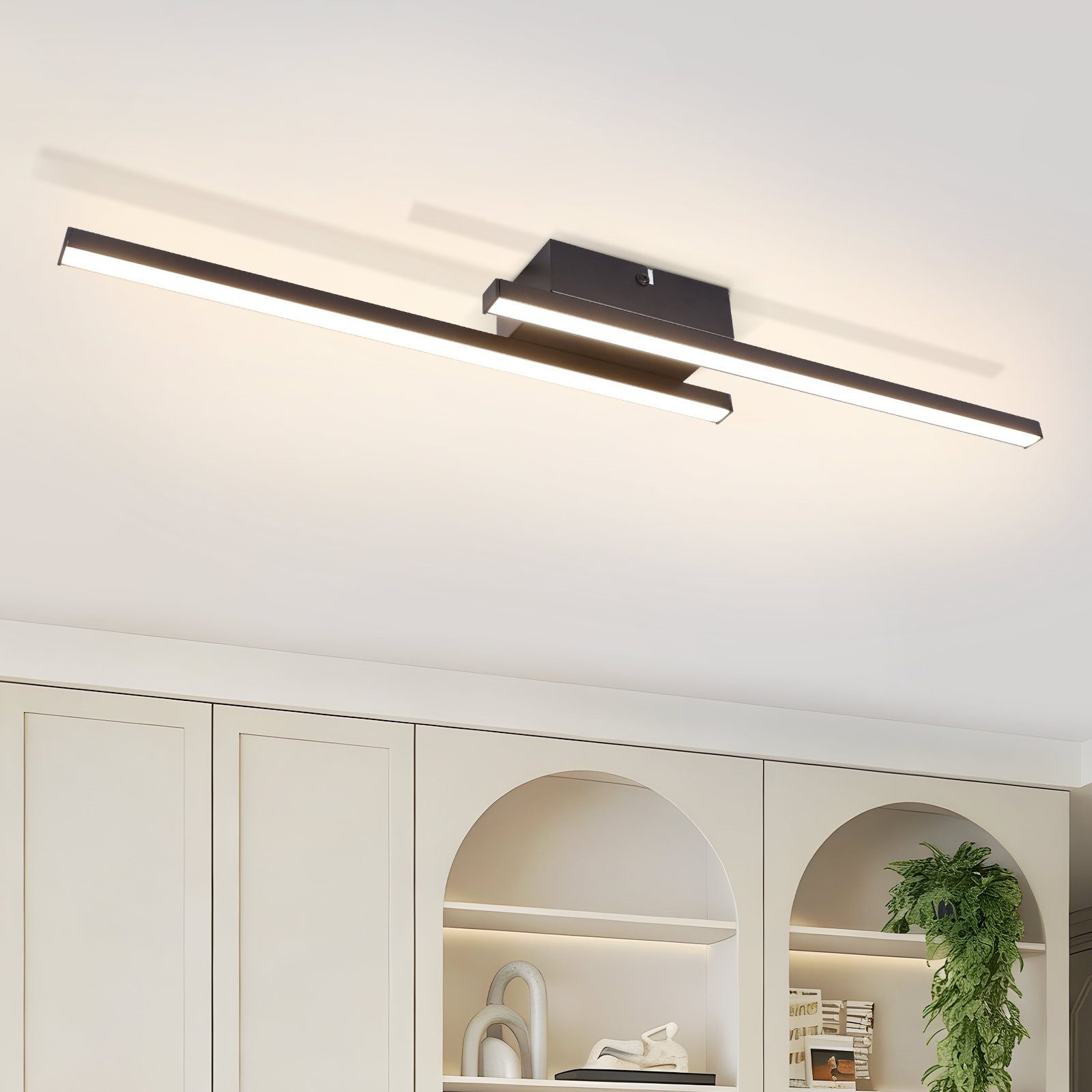 Nettlife LED Deckenleuchte Flur Wohnzimmer Schwarz moderne Kristall Deckenlampe 12/24W, LED fest integriert, Warmweiß, ohne Kristalle 12W 61.5*7*4.8cm für Wohnzimmer Flur Schlafzimmer
