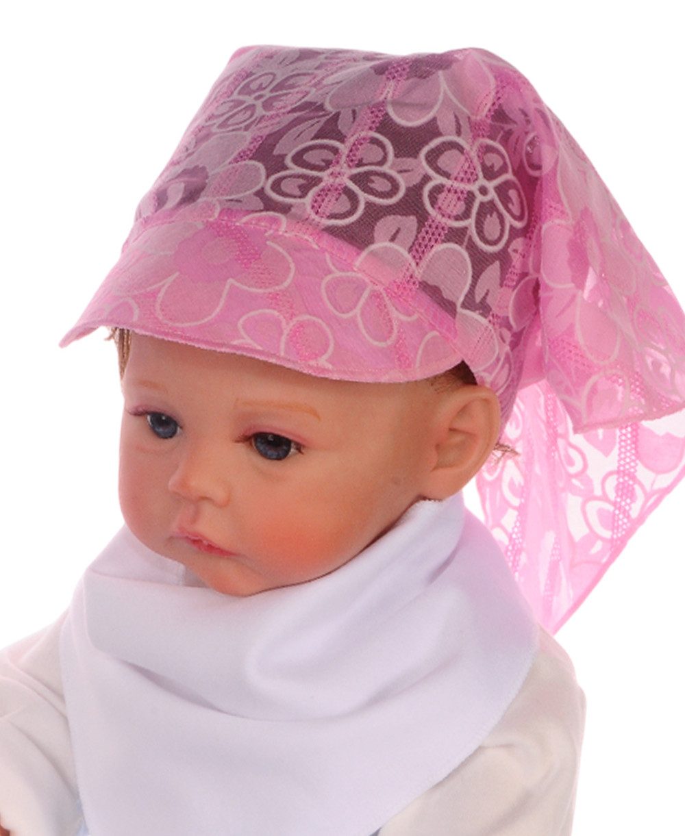 La Bortini Bandana Baby und Kinder Kopftuch in Rosa mit Blumen Muster, leicht, weich, gemustert, 42-46cm Kopfumfang