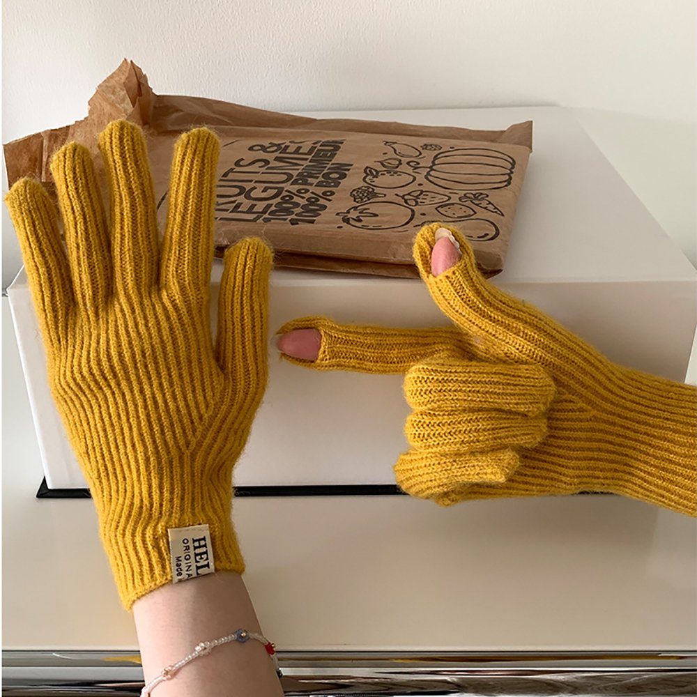 L.Ru UG Strickhandschuhe Einfarbige Strickhandschuhe, schlichter Herbst und Winter Fingerlose warme Touchscreen-Handschuhe