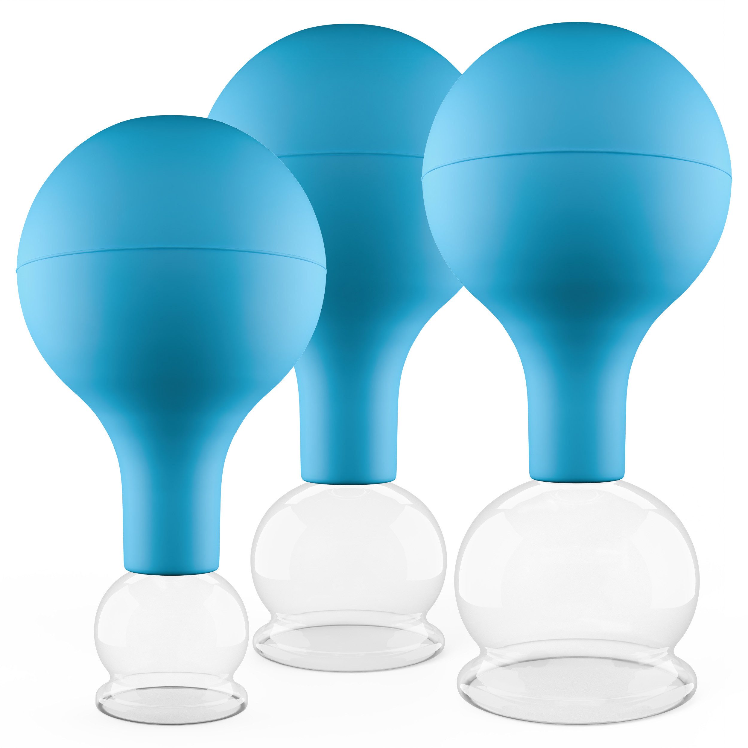 pulox Vakuum-Massager Schröpfgläser Set aus Echtglas 3 Stück klein Blau