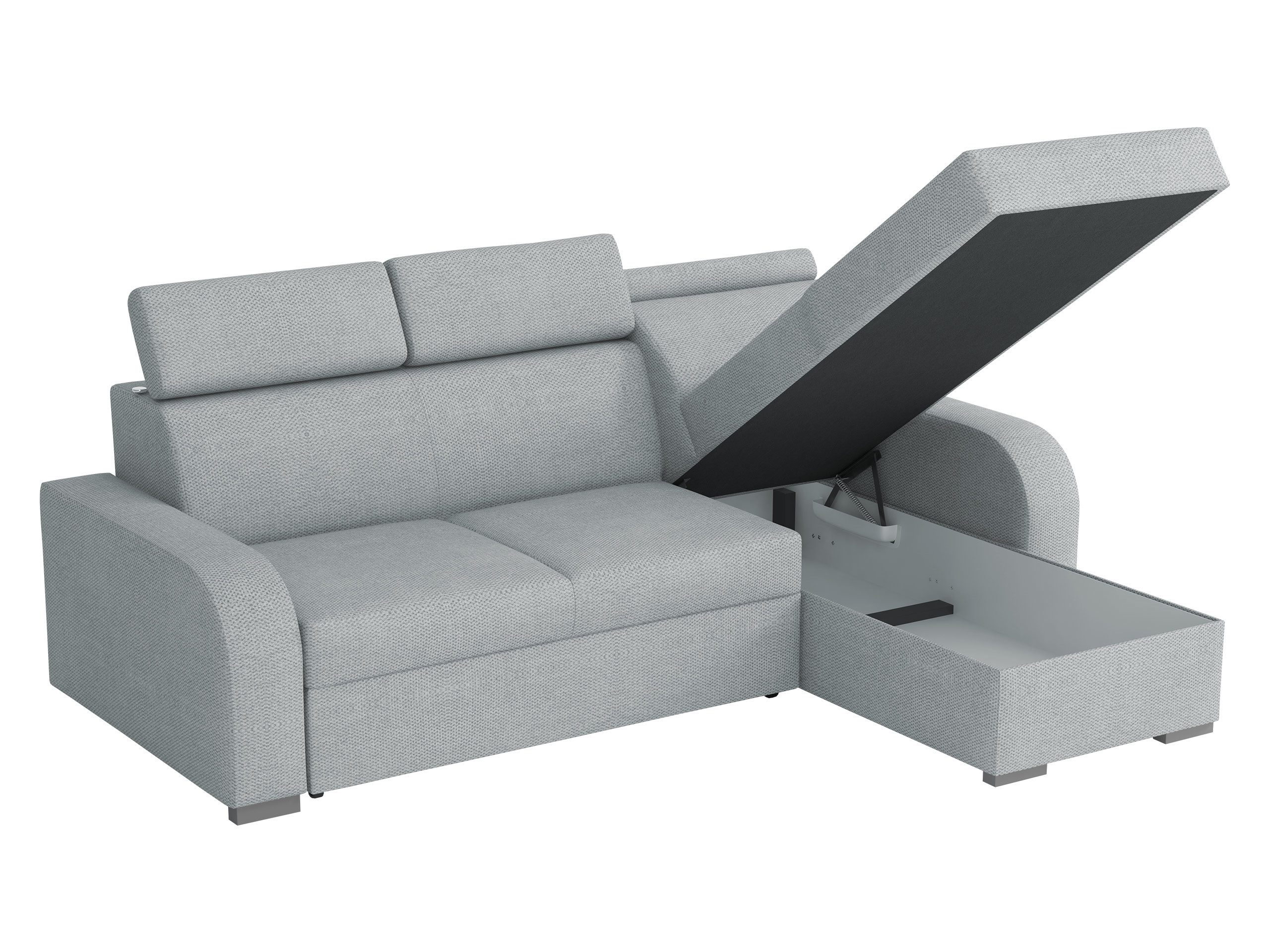 MIRJAN24 Ecksofa Oslo 2rLC, mit Schlaffunktion und Bettkasten, Einstellbare Kopfstützen, 235x170x85-100 cm