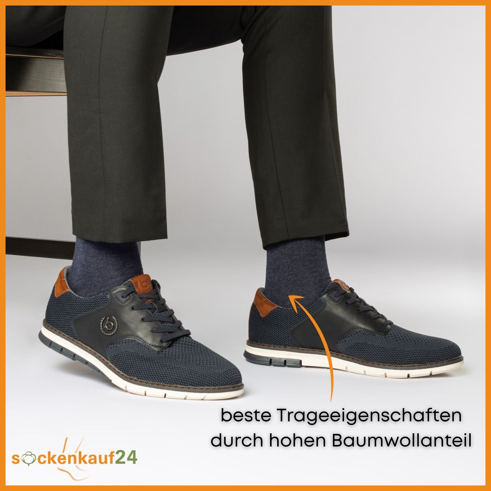 sockenkauf24 Socken 12 Baumwollsocken Strümpfe mit & Blaumix Paar Herren Damen Komfortbund