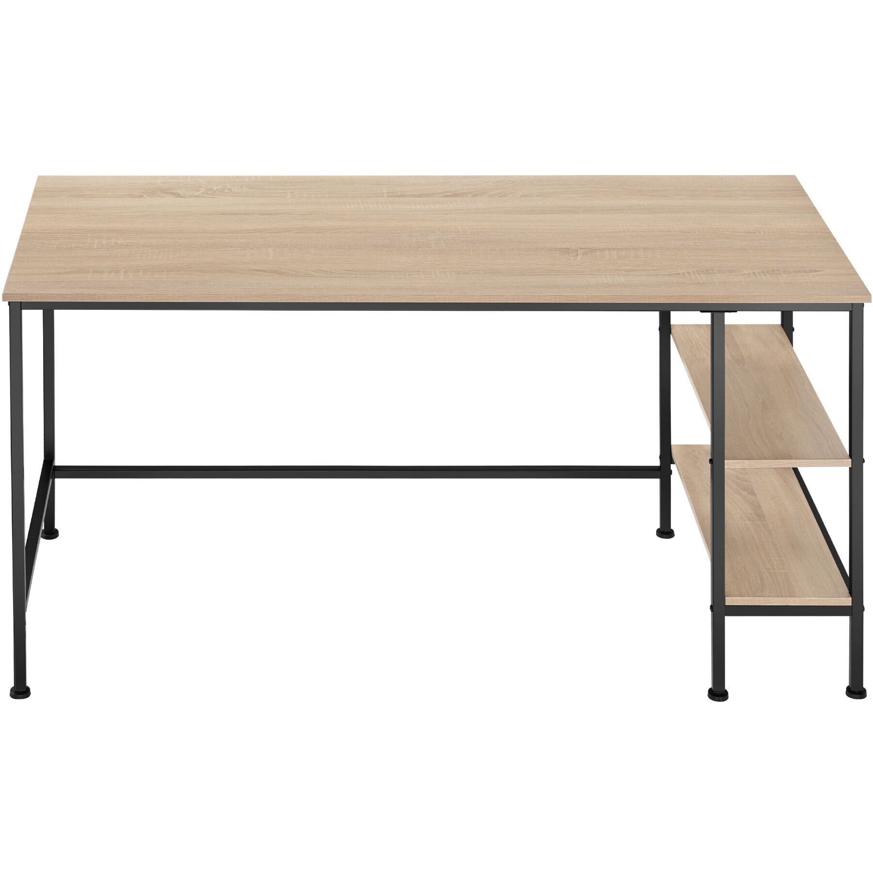 tectake Schreibtisch Arbeitstisch mit höhenverstellbaren Kunststofffüßen, 140 x 60 x (Computertisch Donegal, 1-St., in Industrial Holz hell, Eiche Sonoma), Seitenregal mit 2 Ablagefächern rechts oder links