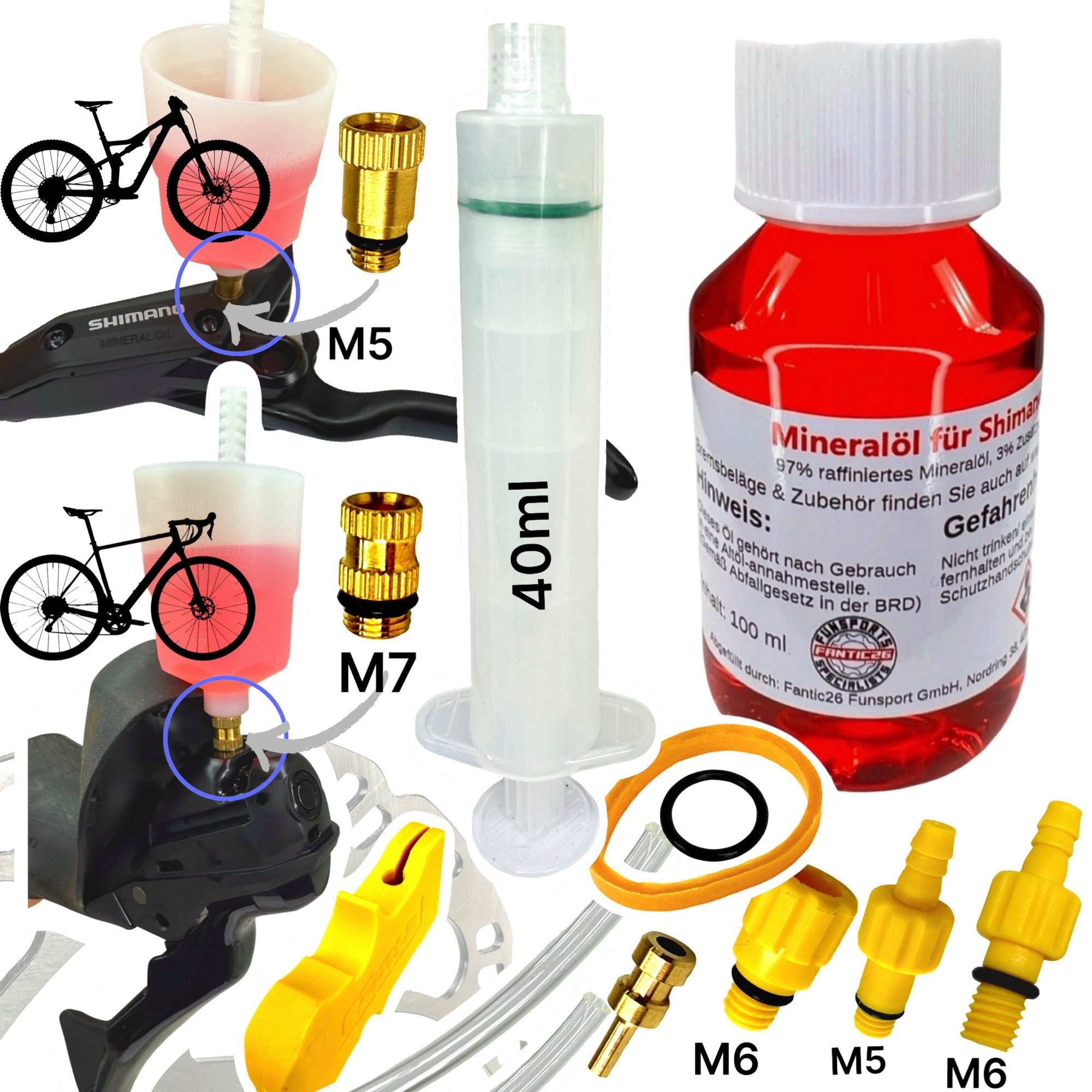 Fantic26 Fahrrad-Montageständer Service Kit 100ml SHIMANO Mineralöl Scheibenbremsen M5 Befüllbecher