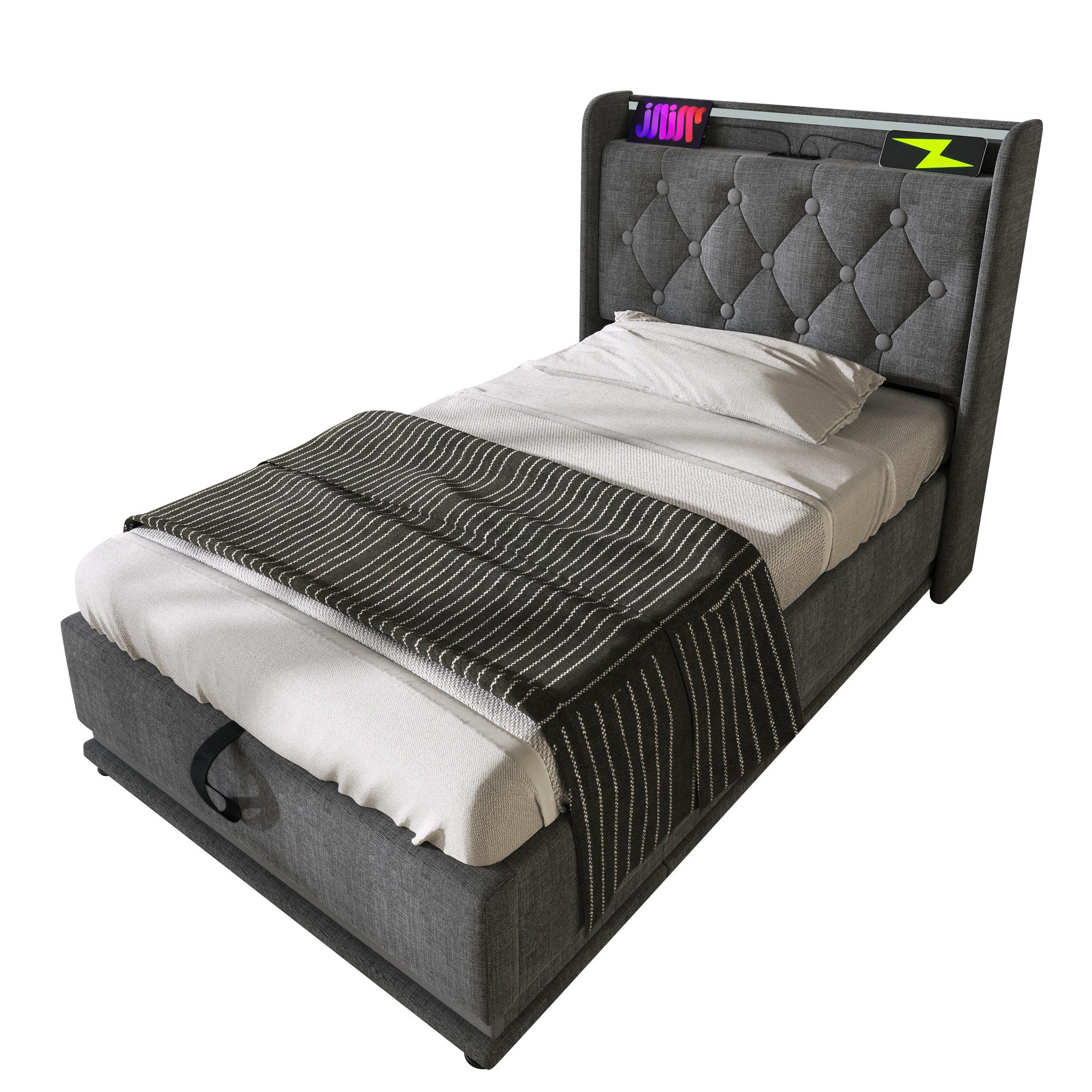 Odikalo Polsterbett Doppelbett einzelbett Hydraulisches Lagerbett(Ohne Matratze)Grau