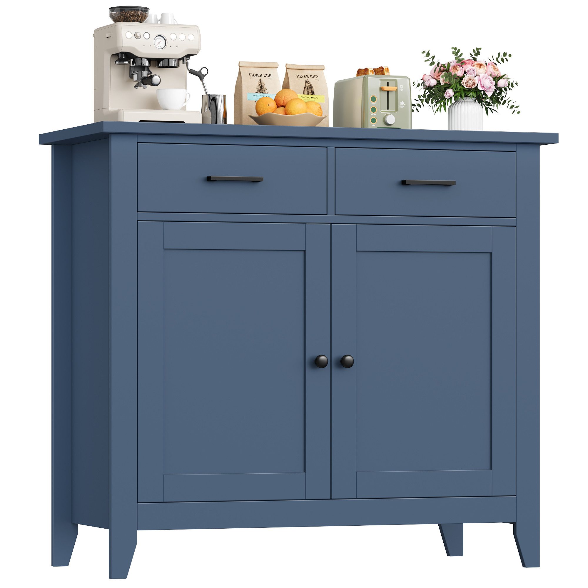HOMECHO Buffet Sideboard Weiß Küchenschrank mit 2 Schubladen 2 Türen günstig online kaufen