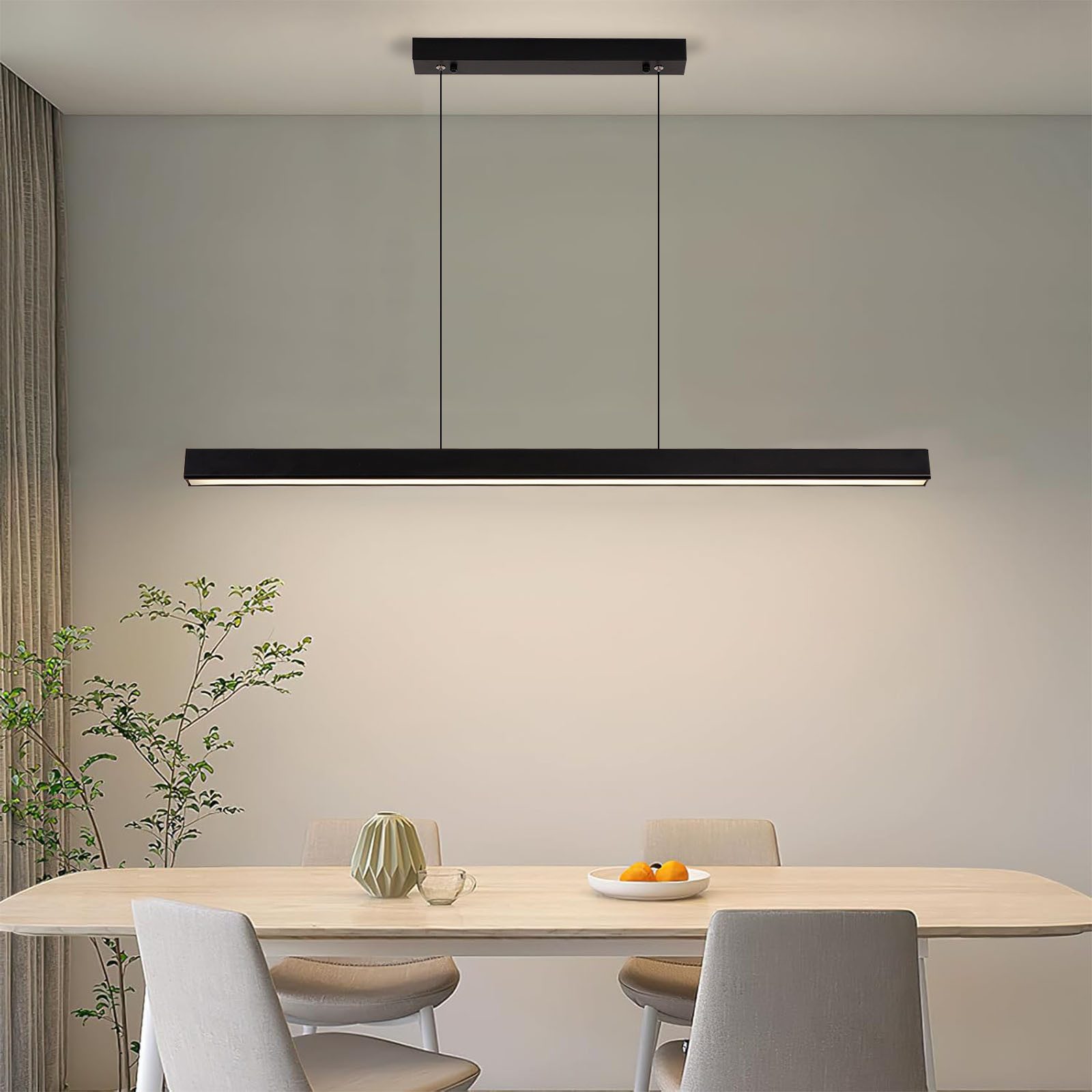 POPOLIC LED Pendelleuchte Esstisch 115cm, Dimmbare Moderne LED Pendelleuchten Mit Fernbedienung, 3000K/4500K/6000K 3 Farben, Lichter 10% -100% Helligkeit Einstellbar, Höhenverstellbar, Für Büro Esszimmer