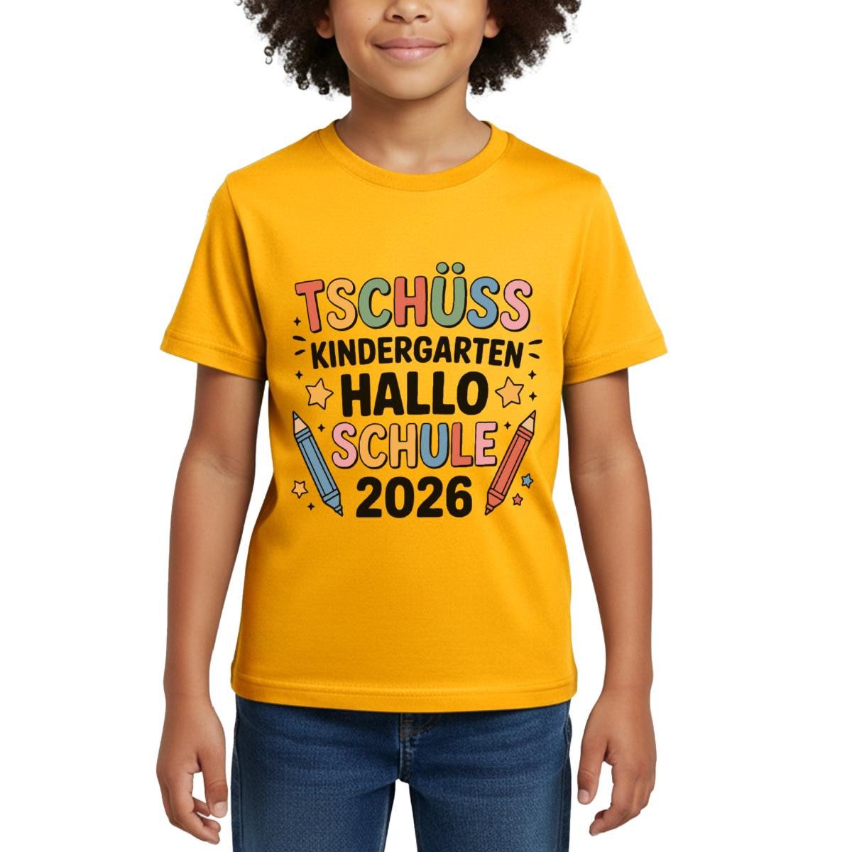 Spreadshirt T-Shirt Tschüss Kindergarten Hallo Schule 2026 Kinder T-Shirt (1-tlg) Fällt klein aus. Wir empfehlen, eine Größe größer zu bestellen.