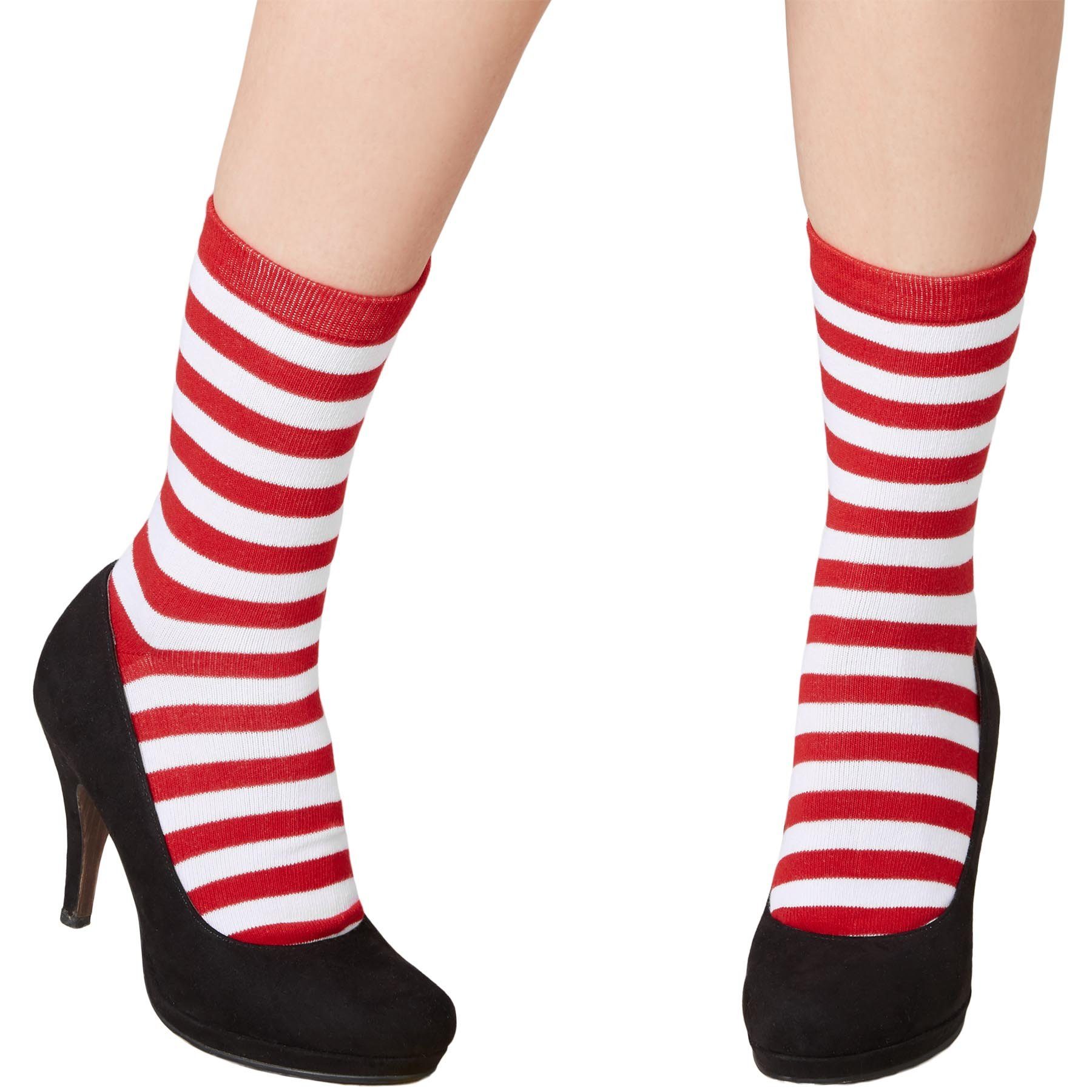 dressforfun Kuschelsocken Weihnachtssocken gestreift weiß-rot