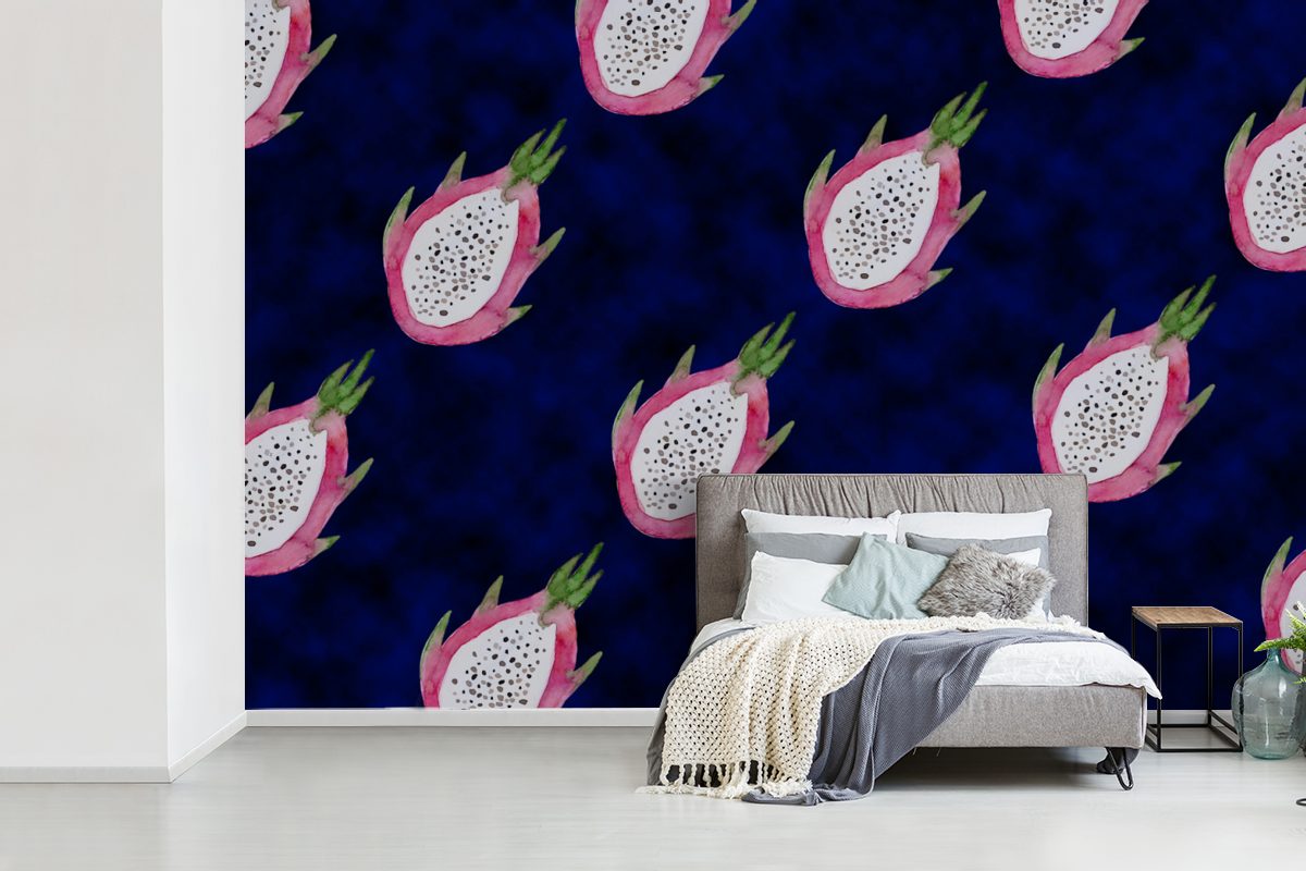 Tapete Matt, (6 bedruckt, MuchoWow Blau, Fototapete Wallpaper Drachenfrucht Schlafzimmer, für Wohnzimmer, - Vinyl St), Kinderzimmer,