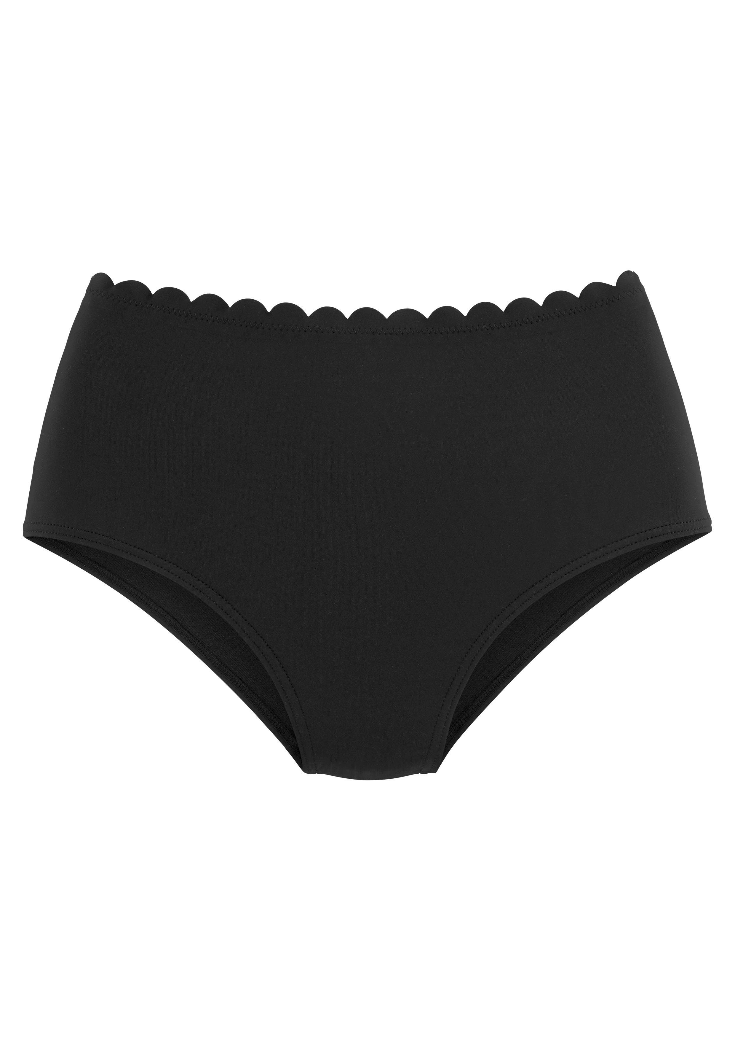 LASCANA Highwaist-Bikini-Hose gelaserter schwarz mit Scallop Wellenkante