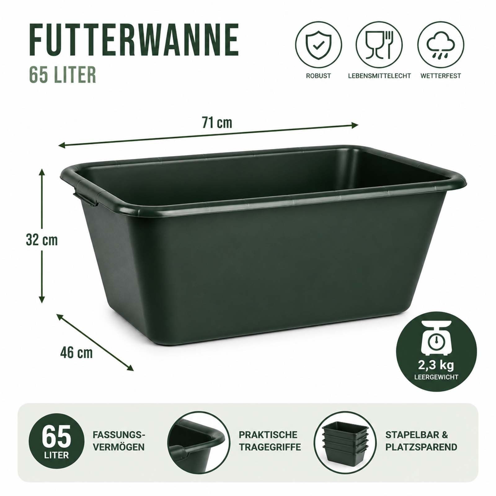BURI Baueimer Jagdwanne Wildwanne 90/65/40 Liter Wanne XXL eckig HDPE Kunststoff
