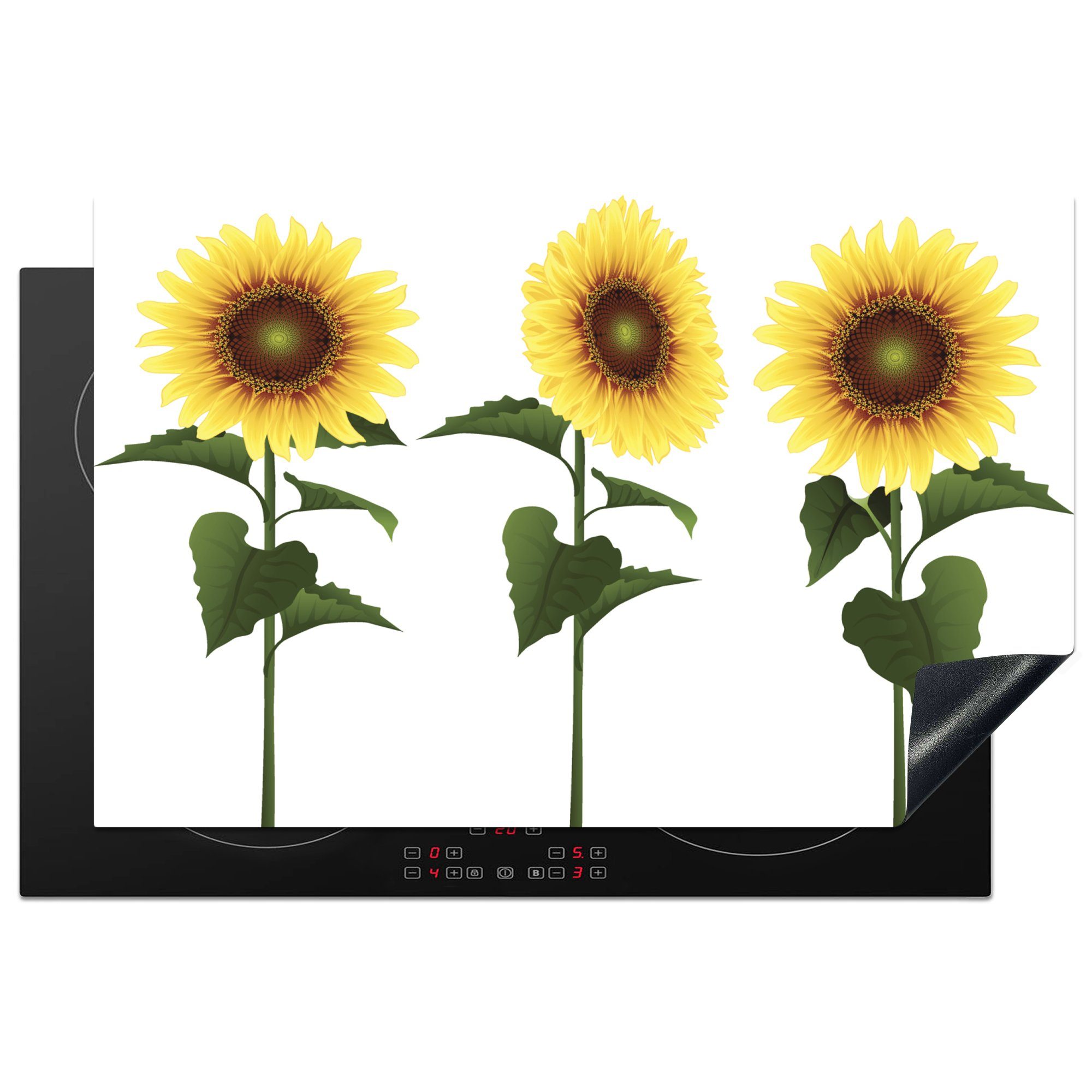MuchoWow Herdblende-/Abdeckplatte Sonnenblume - Illustration - Blumen, Vinyl, (1 tlg), 81x52 cm, Induktionskochfeld Schutz für die küche, Ceranfeldabdeckung