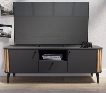 xonox.home Lowboard Pure (TV Unterschrank in matt grau mit Eiche Artisan, 138 x 50 cm), Retro Design