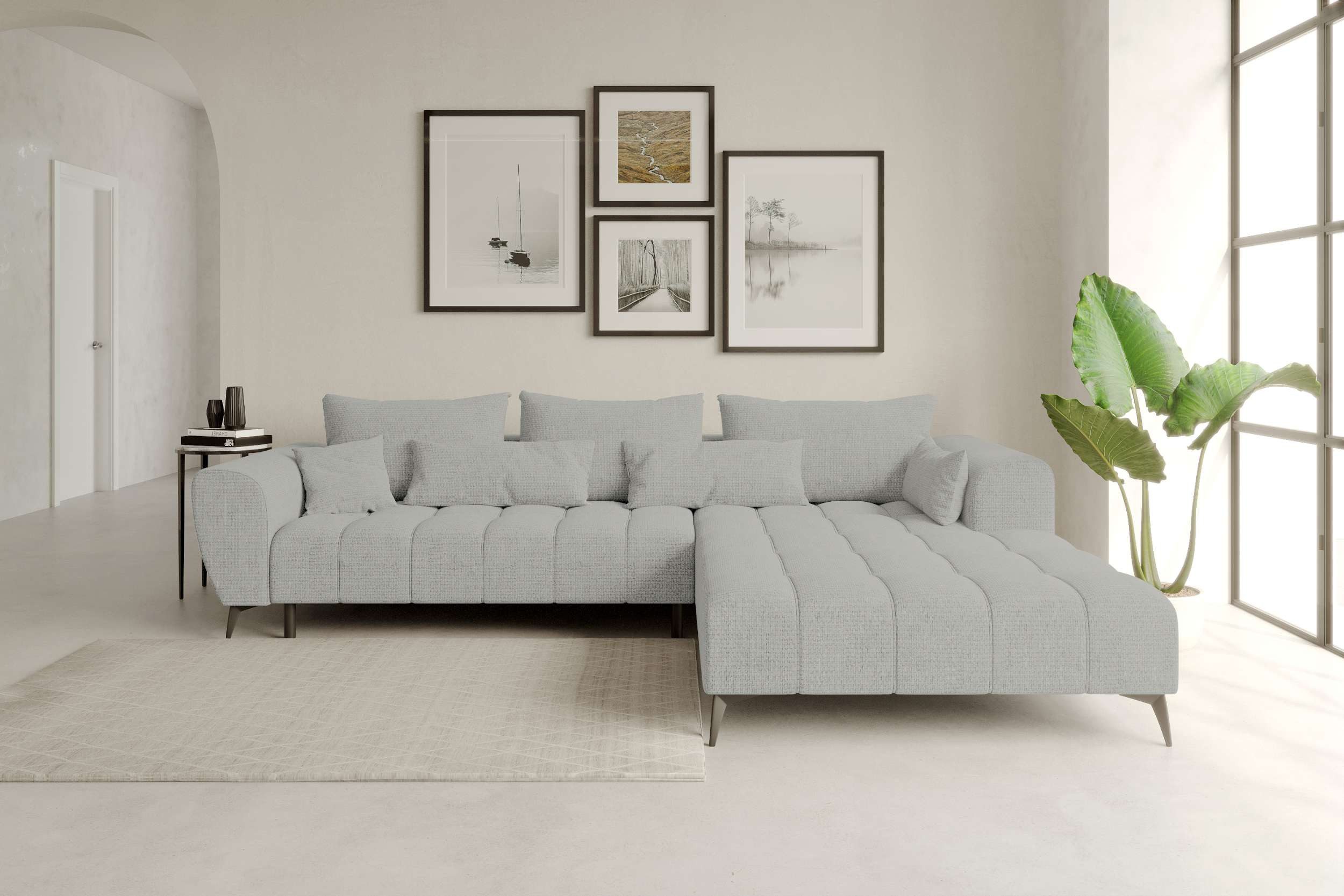 99rooms Ecksofa Ferrano, Sofa L-Form, Eckcouch, wählbar mit/ohne Sitztiefenverstellung, Rundumbezug aus Chenille EDEN