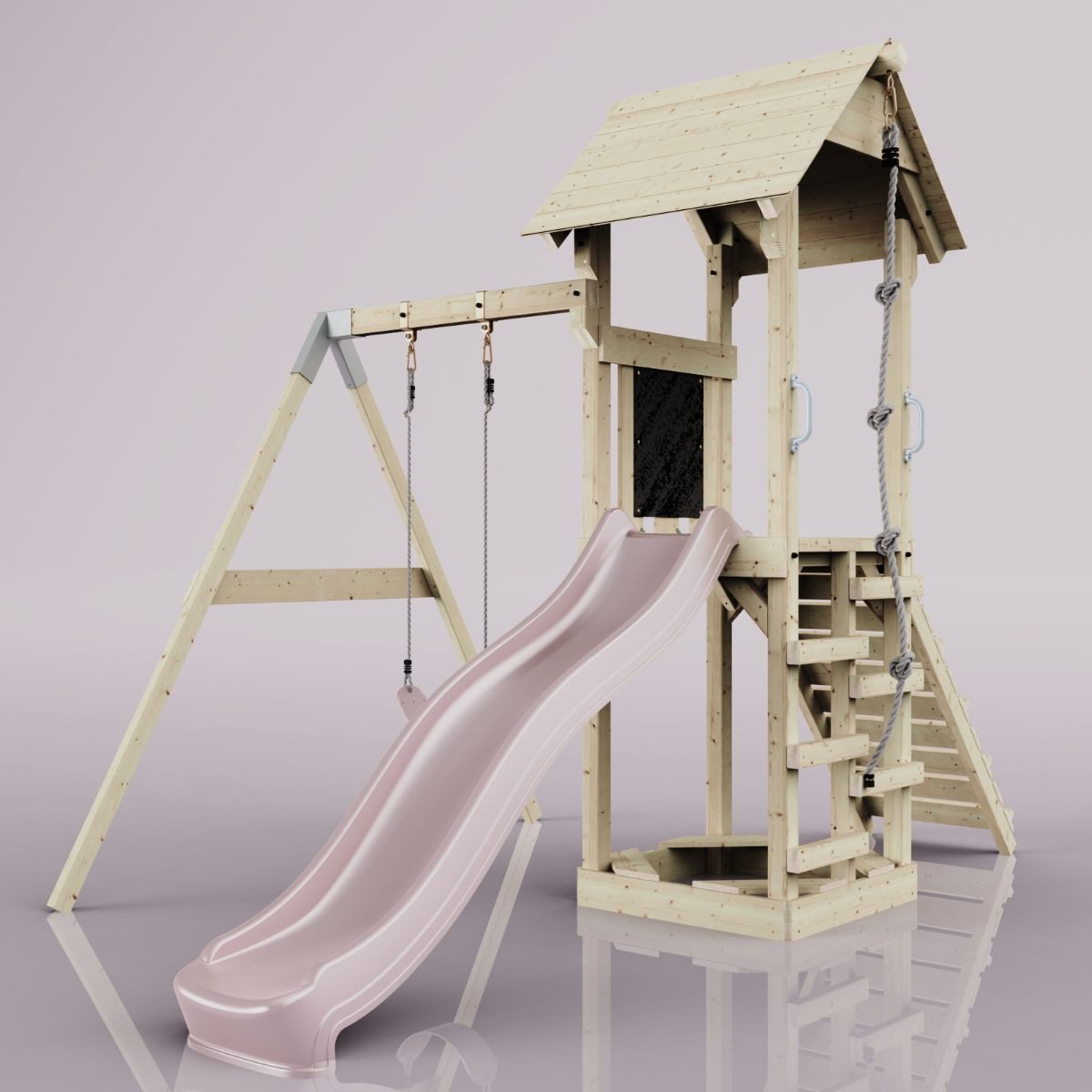 OutdoorToys Spielturm Göteborg, aus Holz in Altrosa mit Kinderschaukel & Rutsche