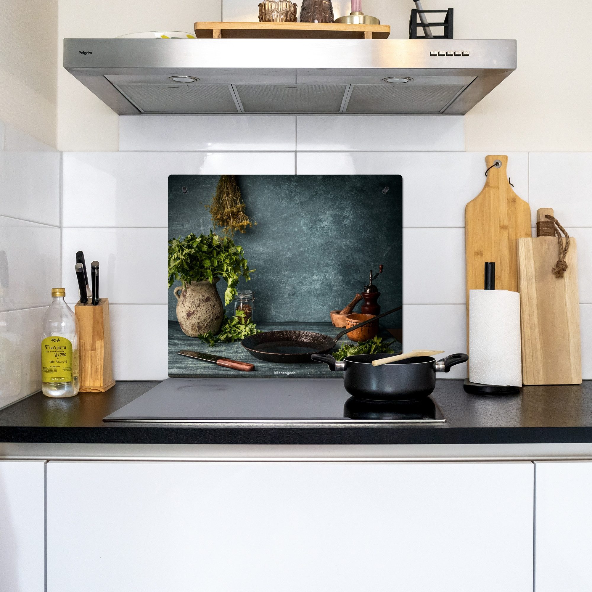 KitchenYeah Küchenrückwand Kräuter - Stilleben - Gewürze, (1-tlg), Cerankochfeld Abdeckung, Herd Abdeckplatten Vinyl, 58.3x51.3 cm – Bild 3 von 5