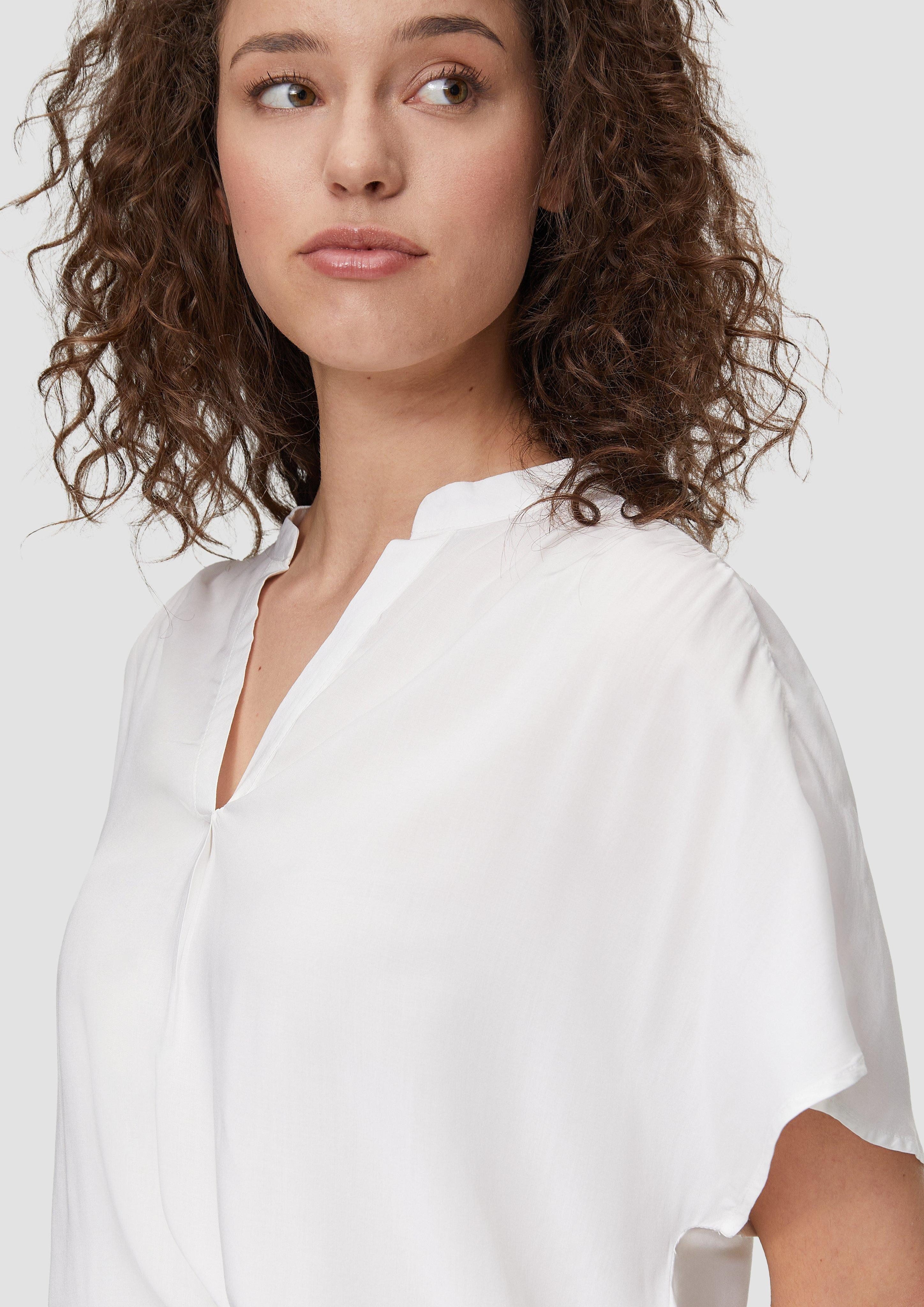 QS Kurzarmbluse Viskosebluse mit Tunikaausschnitt Raffung günstig online kaufen