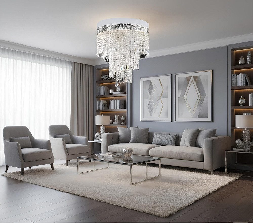 JVmoebel Kronleuchter Lüster Deckenleuchter Silber Kronleuchter Deckenlampe Kristall Sofort