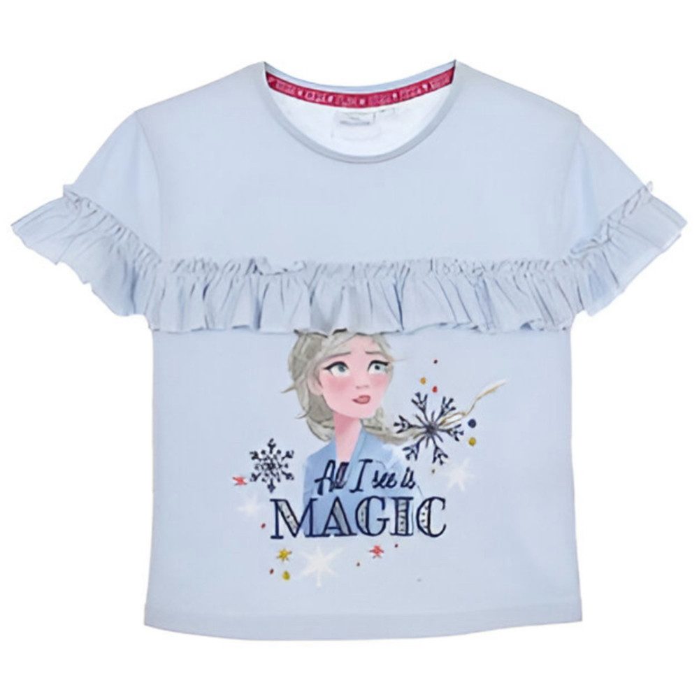 Disney Print-Shirt Disney Die Eiskönigin Elsa Kinder Mädchen kurzarm T-Shirt 100% Baumwolle, Gr. 104 bis 128