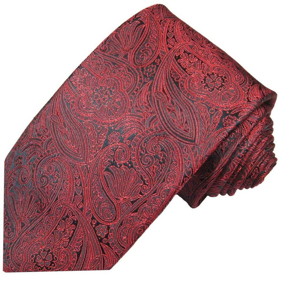 Paul Malone Krawatte Elegante Seidenkrawatte Herren Schlips paisley brokat  100% Seide Breit (8cm), rot 586 | Fliegen