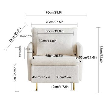 HAUSS SPLOE Ohrensessel 76*76*83 cm mit Kissen und goldenen Metallbeine, Weiß