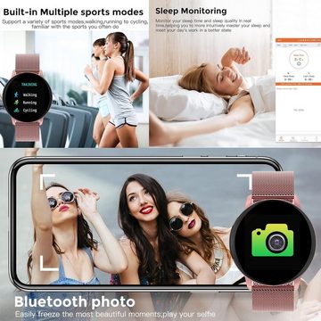 YESFINE Smartwatch (1.3 Zoll, Android/iOS, Android/iOS), Damen Fitness-Tracker Herzfrequenz, Blutdruck, IP67 wasserdicht