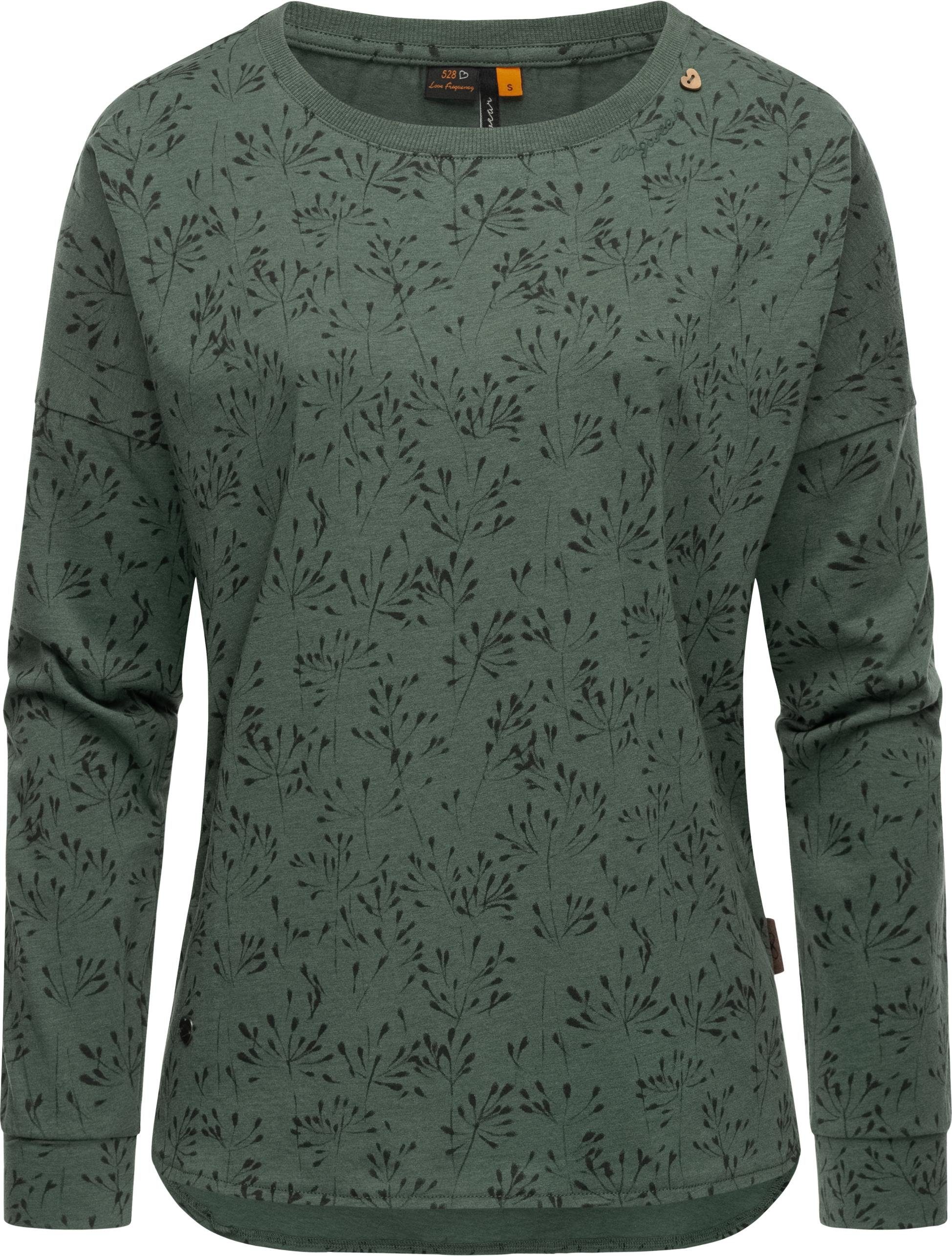 Print nachhaltigeres Flowery Damen Langarmshirt floralem tannengrün Sweatshirt Long mit Shimona Ragwear