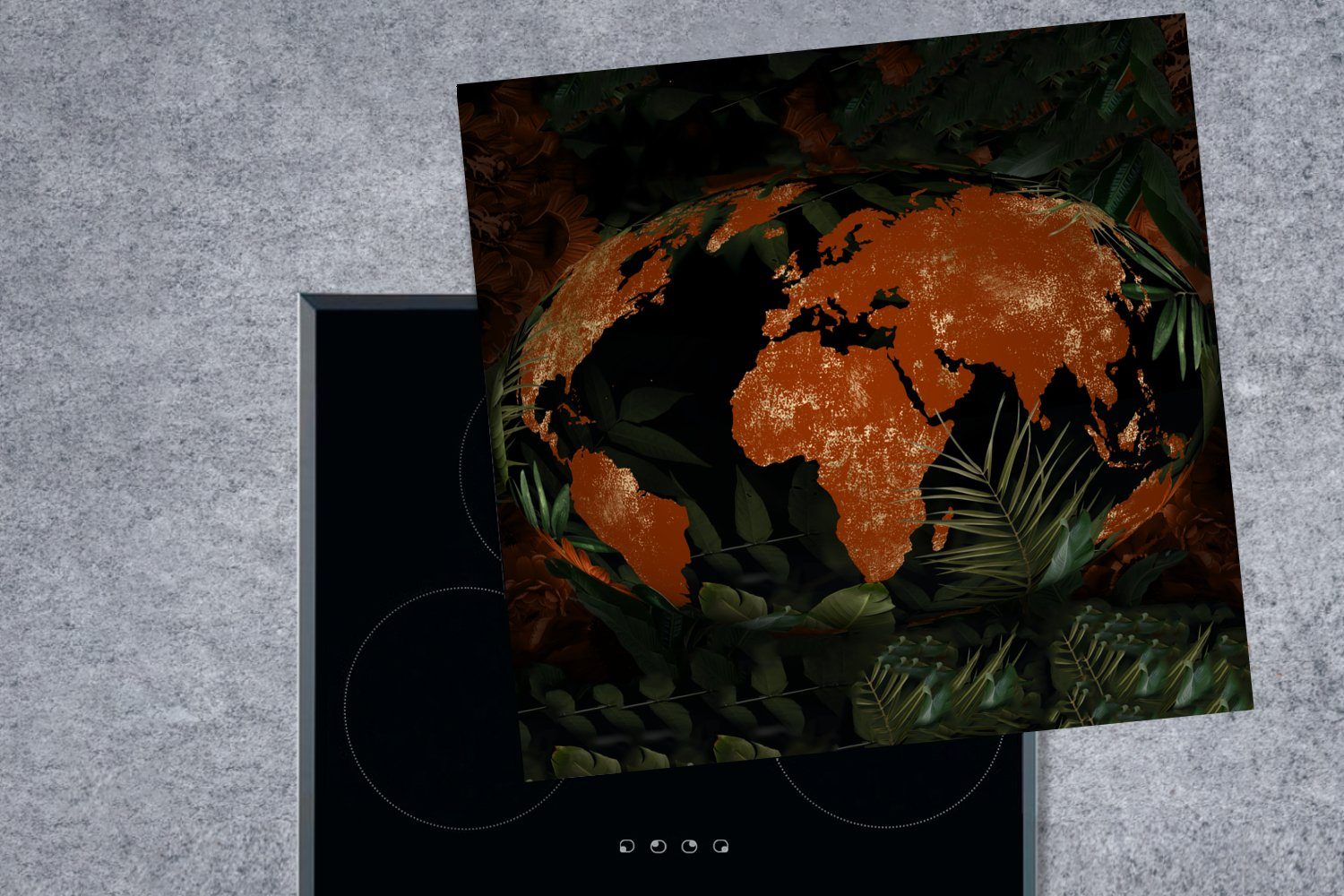 Weltkarte Ceranfeldabdeckung, (1 - Rot, tlg), Vinyl, für MuchoWow - 78x78 Arbeitsplatte cm, Pflanzen Herdblende-/Abdeckplatte küche
