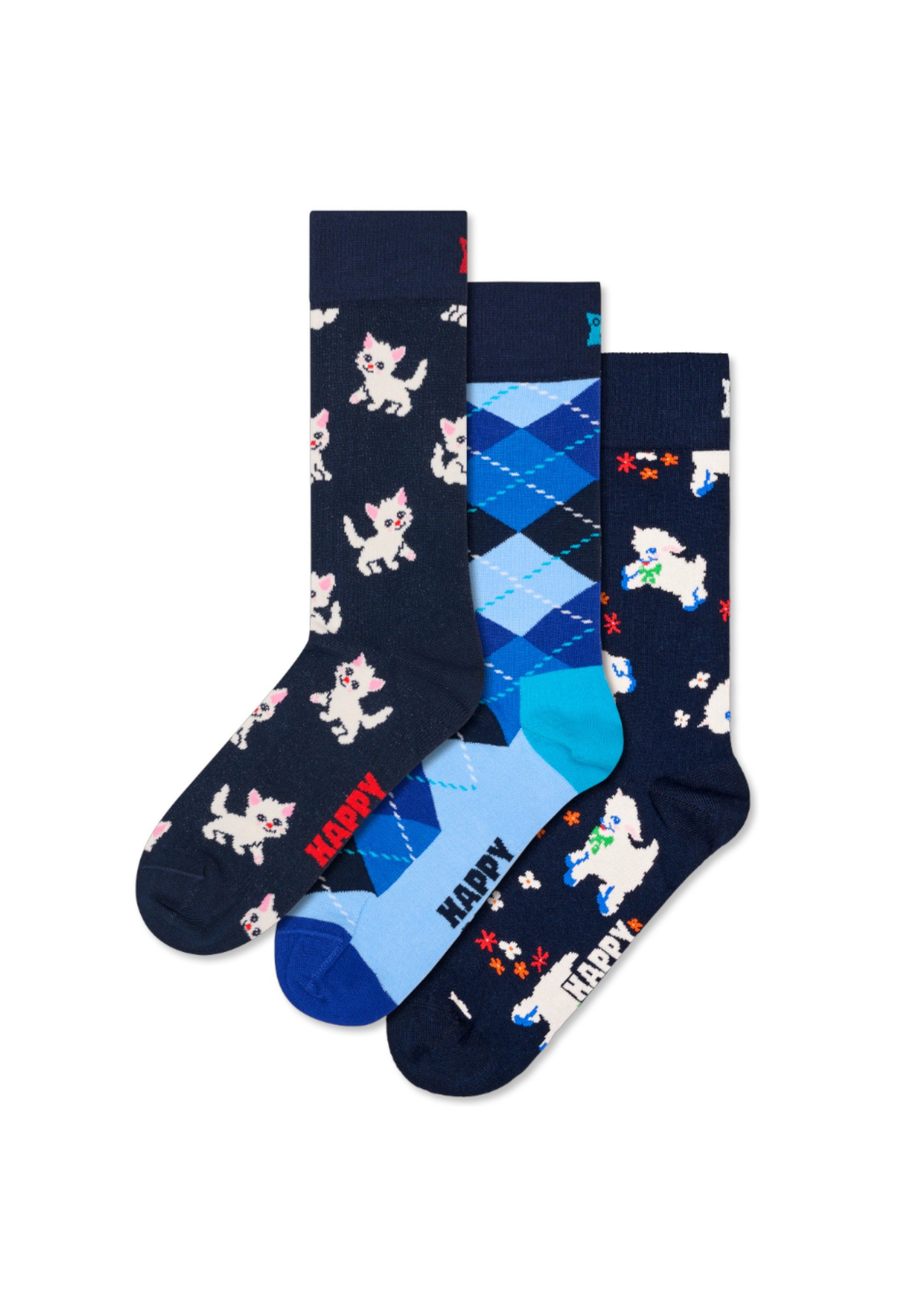 Happy Socks Basicsocken 3-Pack Animal Blue Socks Gift Set Verstärkte Ferse, besserer Halt