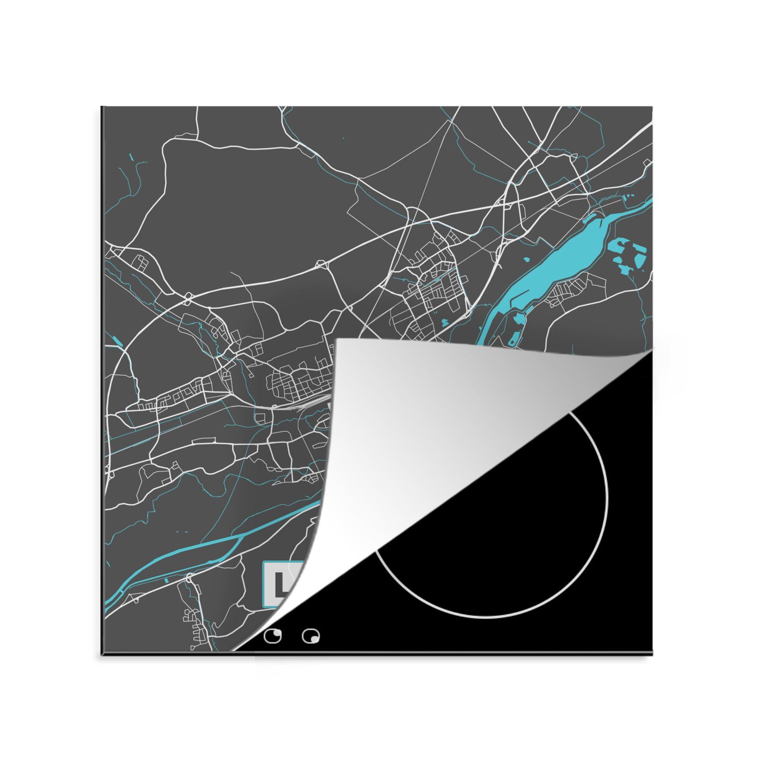 MuchoWow Herdblende-/Abdeckplatte Karte - Stadtplan - Landshut - Deutschland - Blau, Vinyl, (1 tlg), 78x78 cm, Ceranfeldabdeckung, Arbeitsplatte für küche